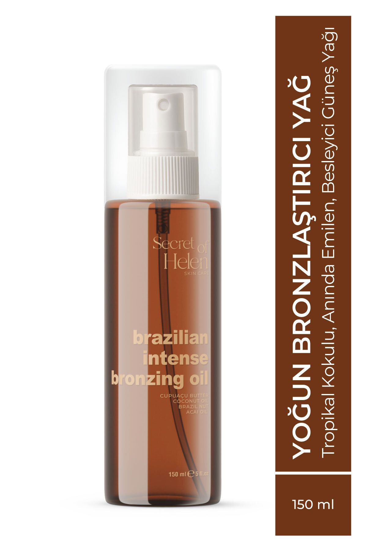 Secret of Helen Brazilian Yoğun Bronzlaştırıcı Yağ 150 ml | Hızlı Emilim, Besleyici,Tropikal Kokulu | Cupuaçu Yağı,