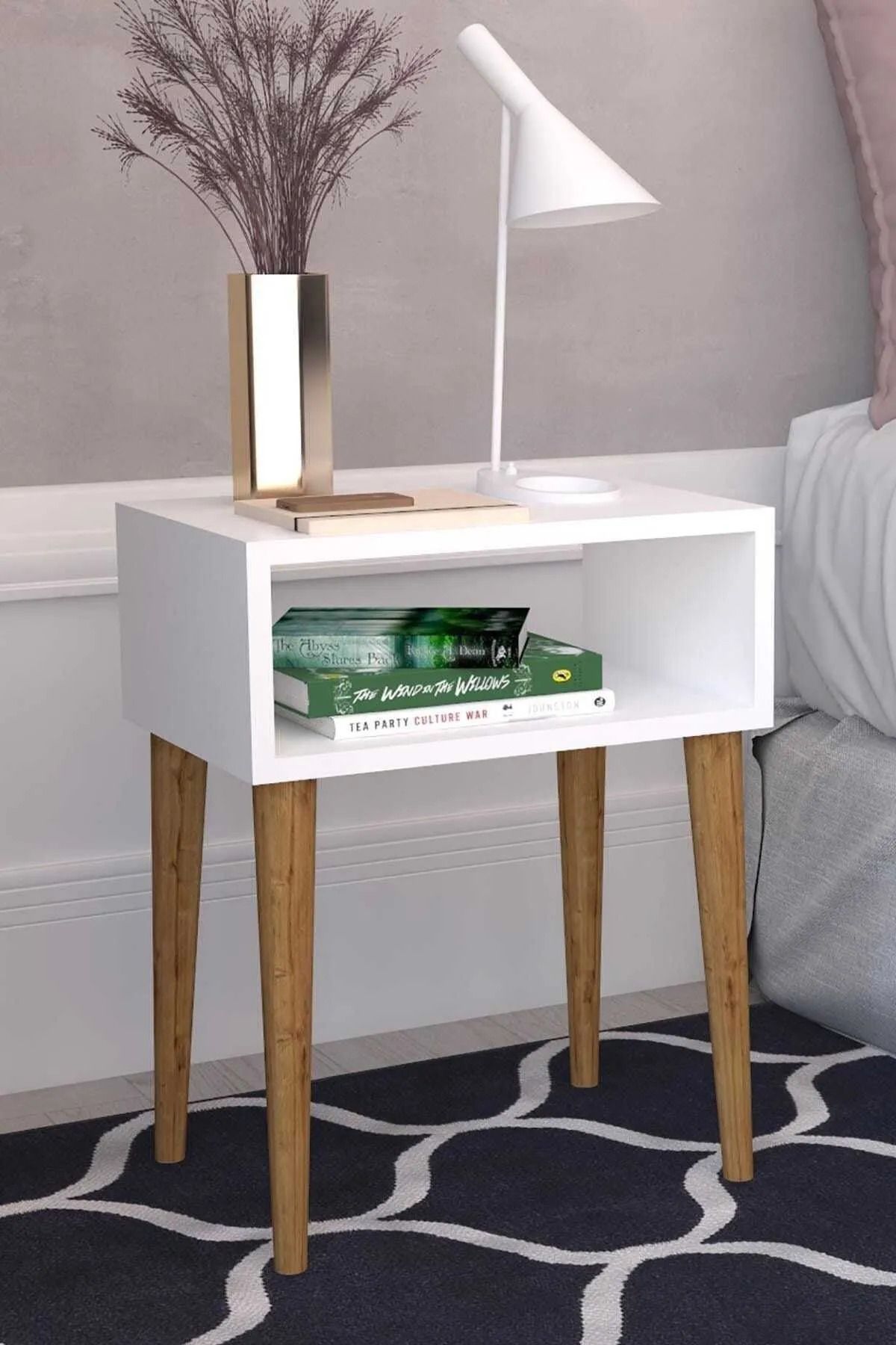 Remaks Neptün Retro Komodin Başucu Sehpa Çok Amaçlı Zigon Orta Sehpa Beyaz