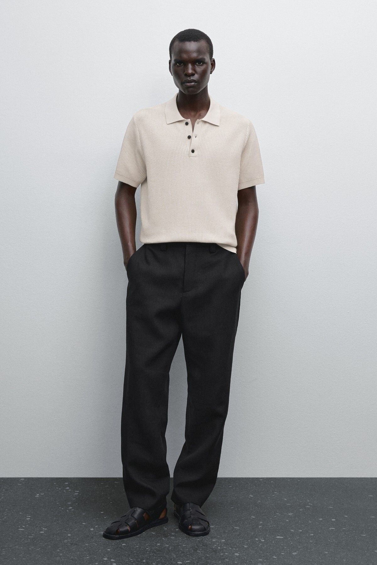 Massimo Dutti %100 pamuklu polo yaka dokulu triko t-shirt