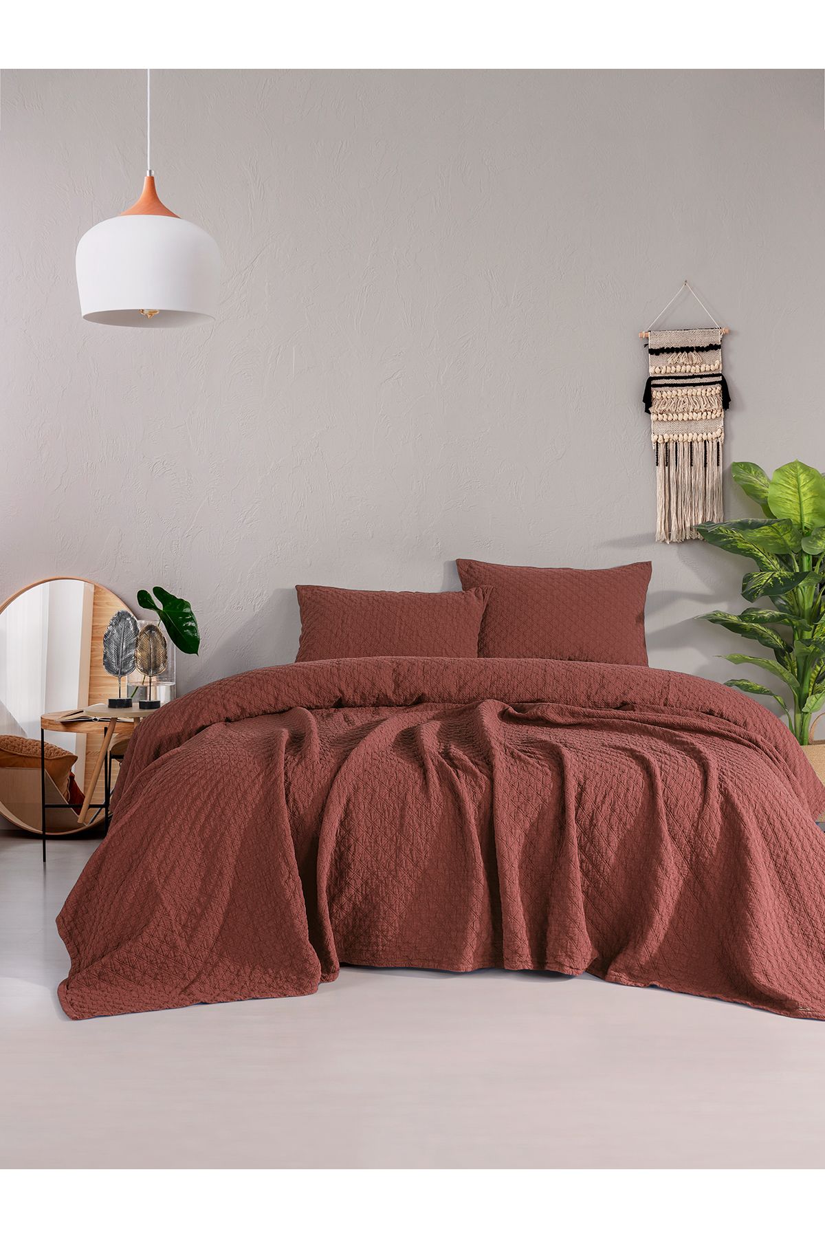 BED LİNE Cambridge Yatak Örtüsü Seti Çift Kişilik Kiremit Kutulu
