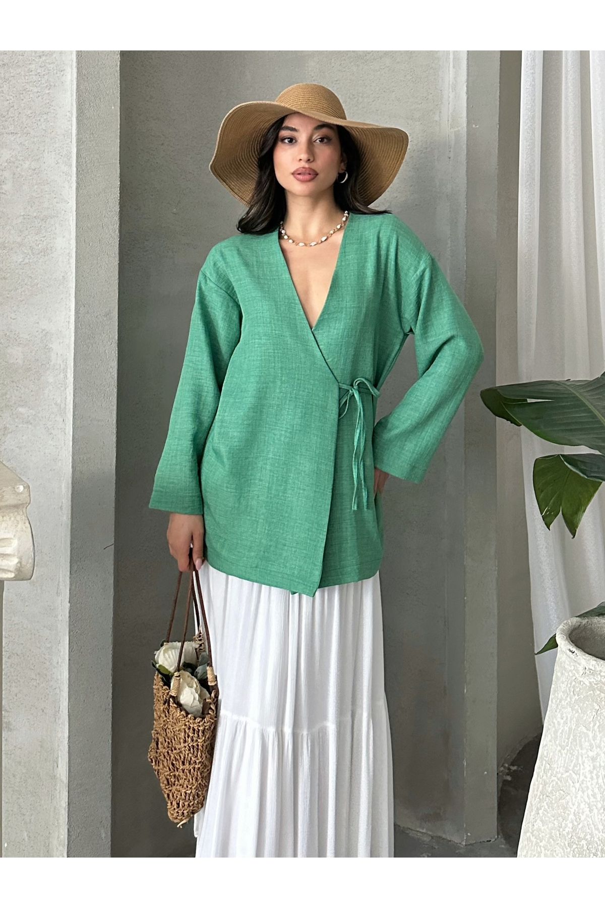 MD trend Kadın V Yaka Bağlamalı Kimono