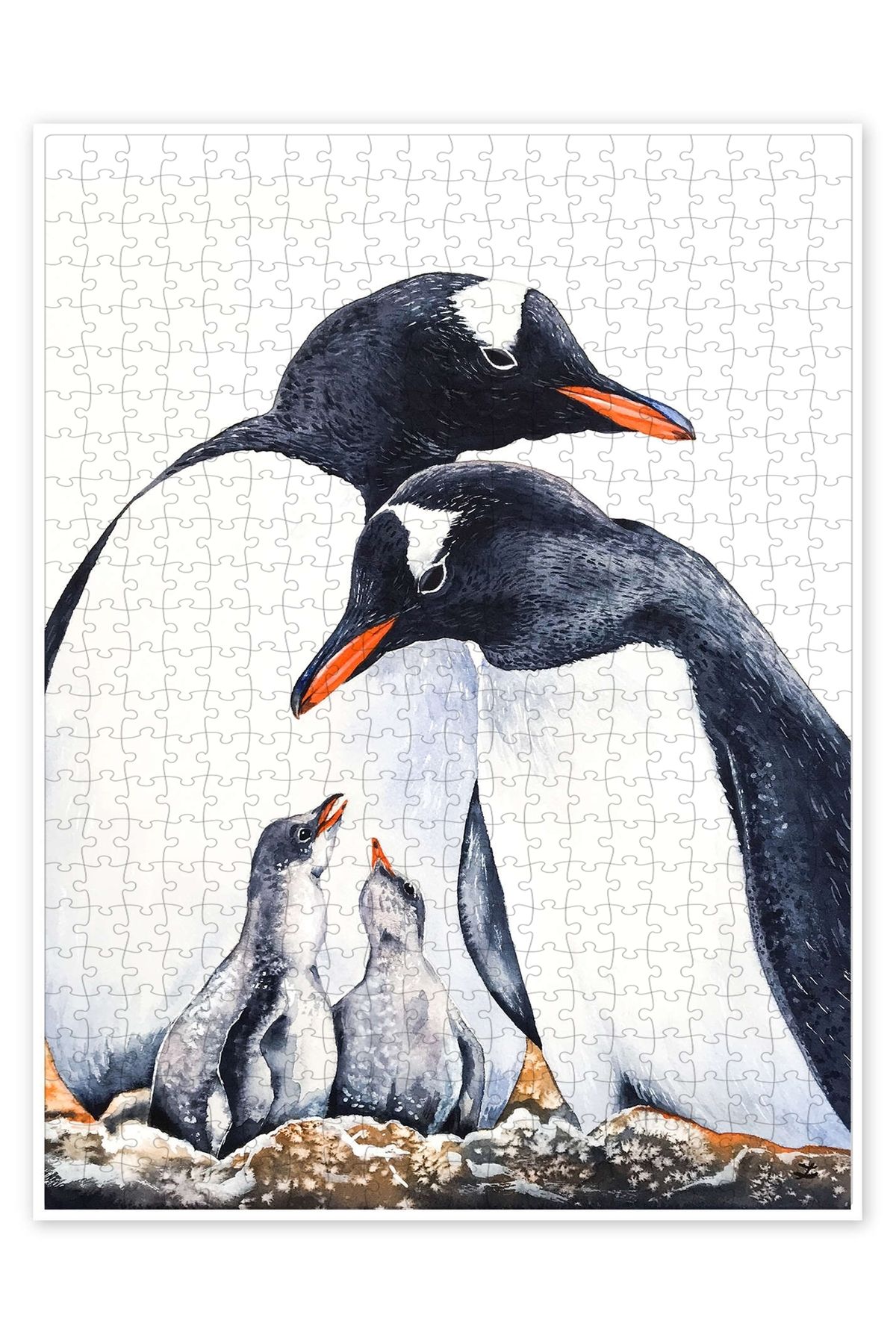 Jeronkarji Mutlu Penguen Ailesi 500 Parça Puzzle Yapboz Çocuklar için Neşeli Hayvan Temalı