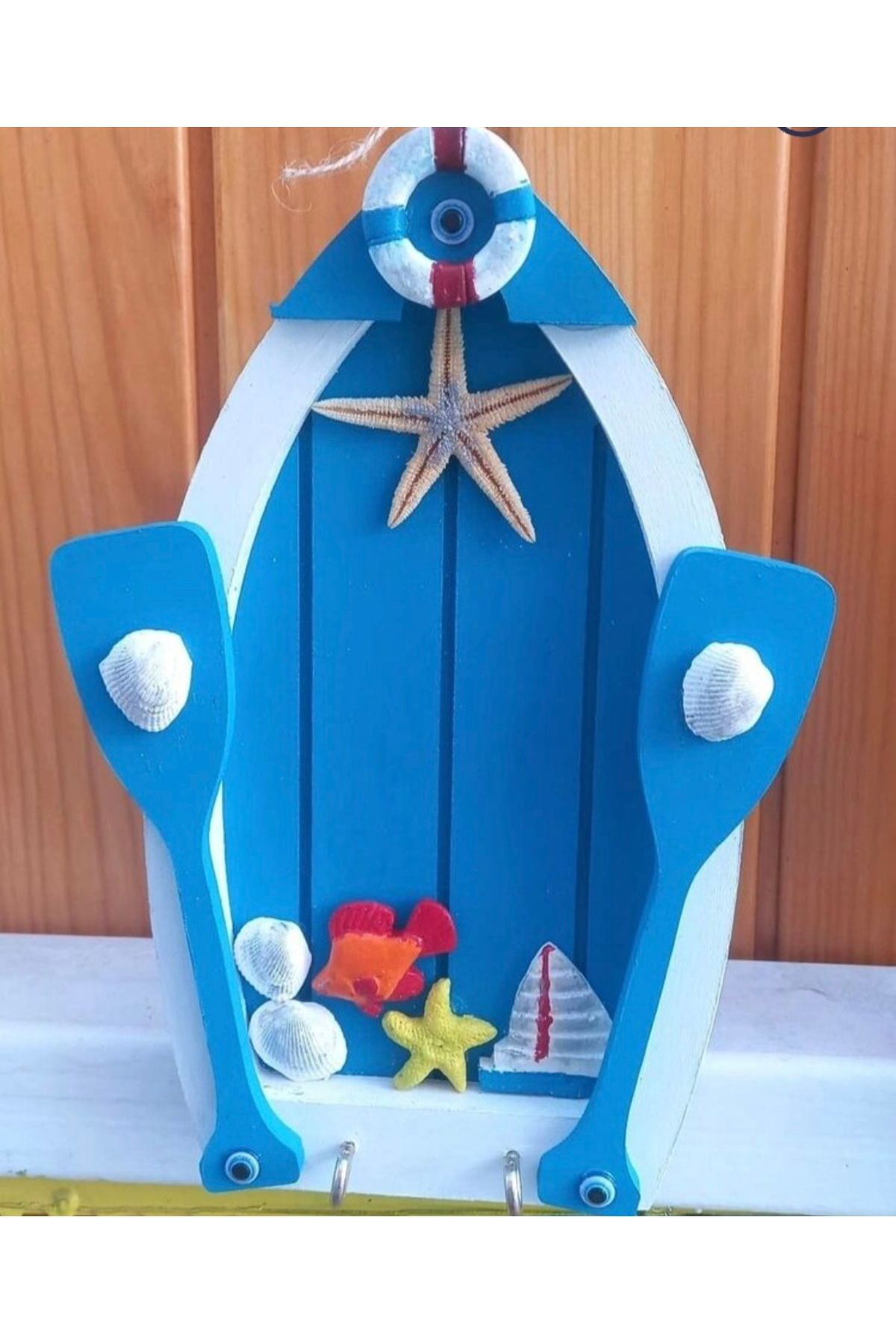 Tasarım Ahşap El Boyaması Tekne Anahtarlık Duvar Süsü