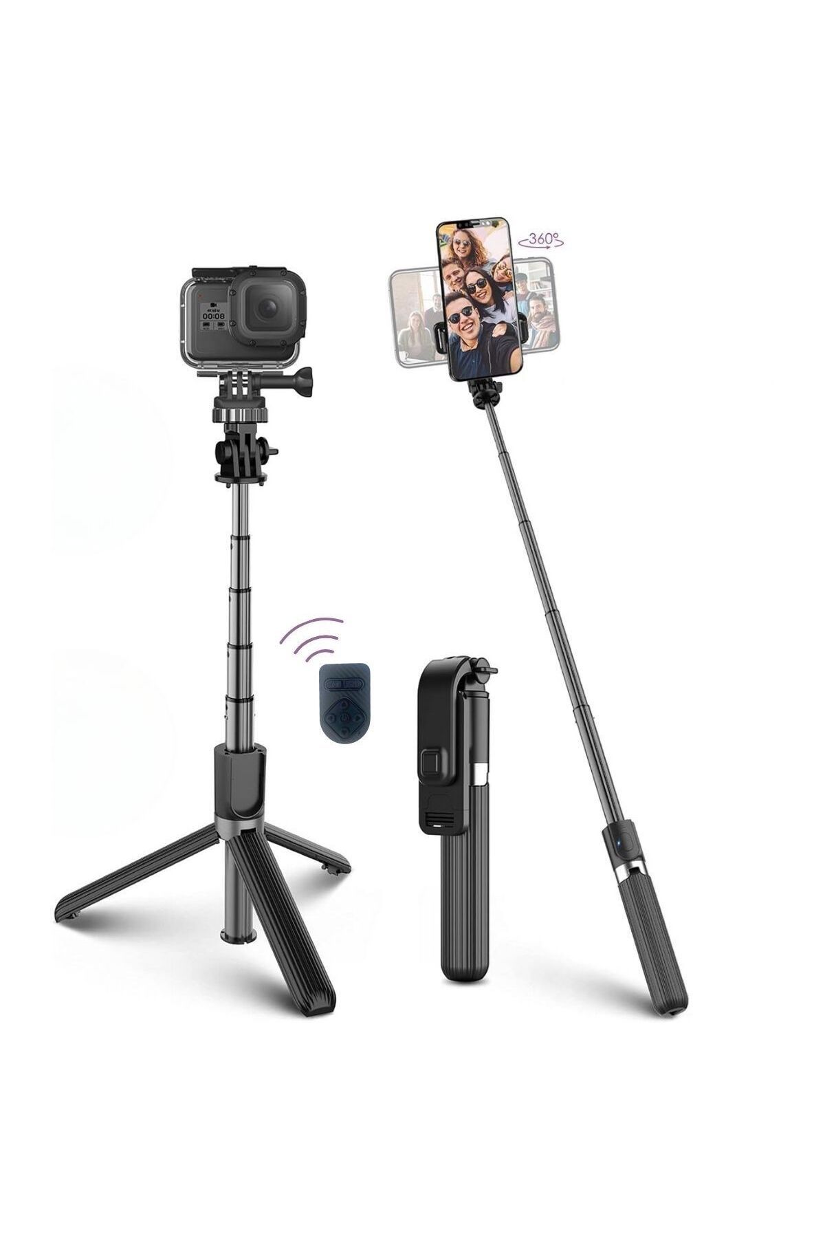 swilex Fotoğraf Makinası ve Telefon Takılabilen 2si 1 Arada 2.2m Uzayan Selfie Çubuğu Kumandalı Tripod