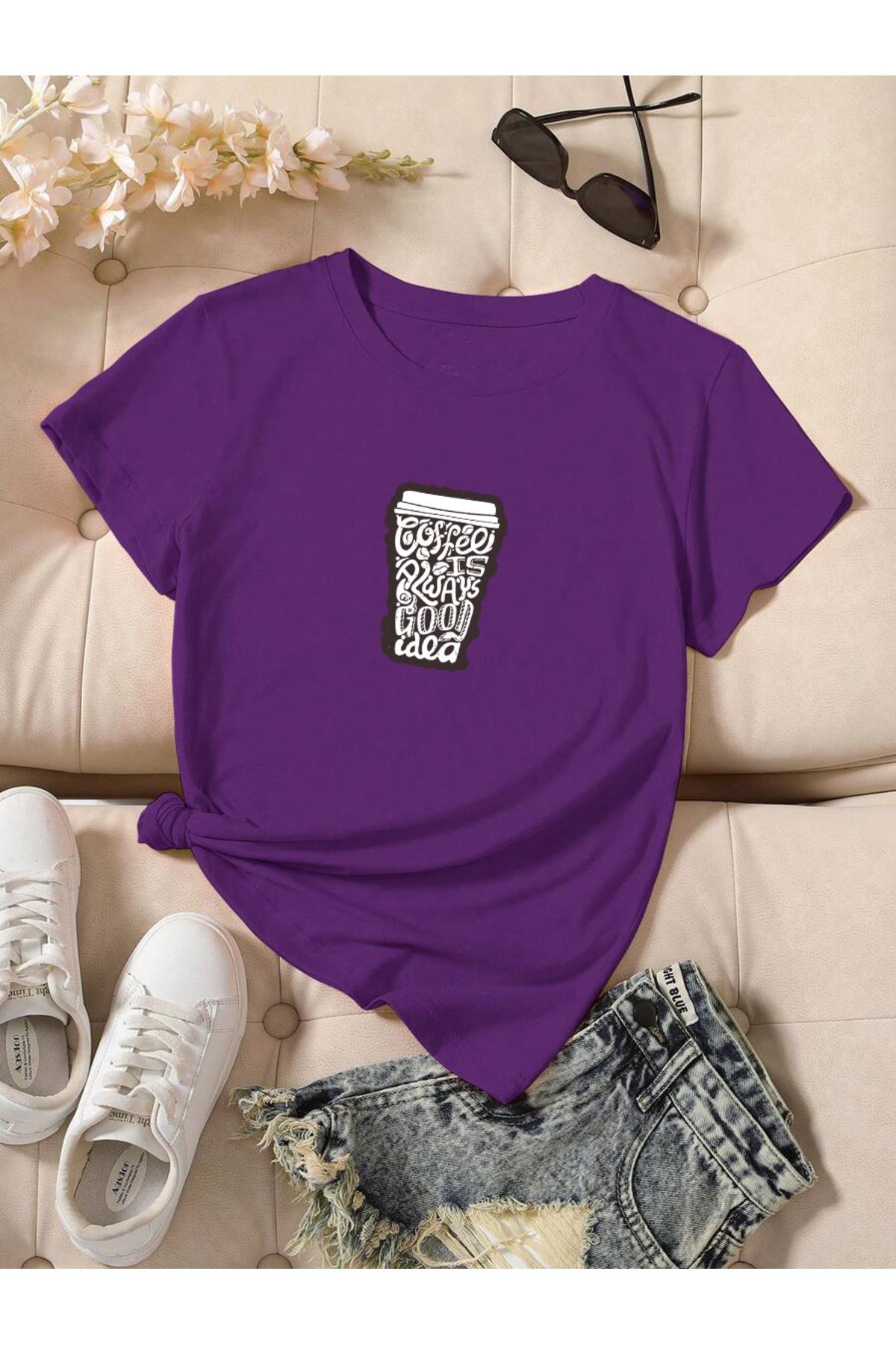 uyguntarz Unisex Kahve Severlere Özel Tasarım Basklı Tshirt