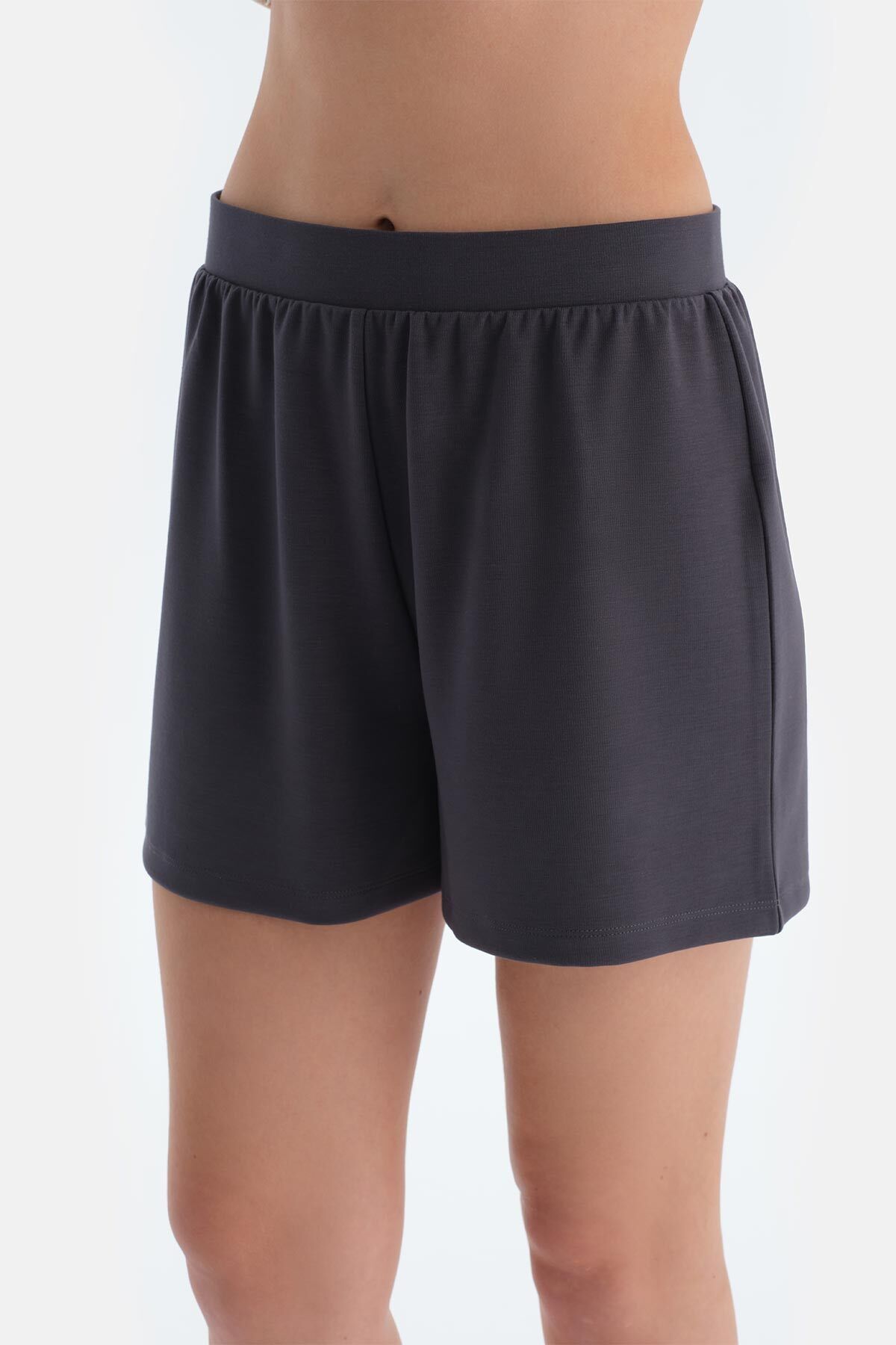 Dagi-Dark Gray Modal Shorts with Elastic Waist 5