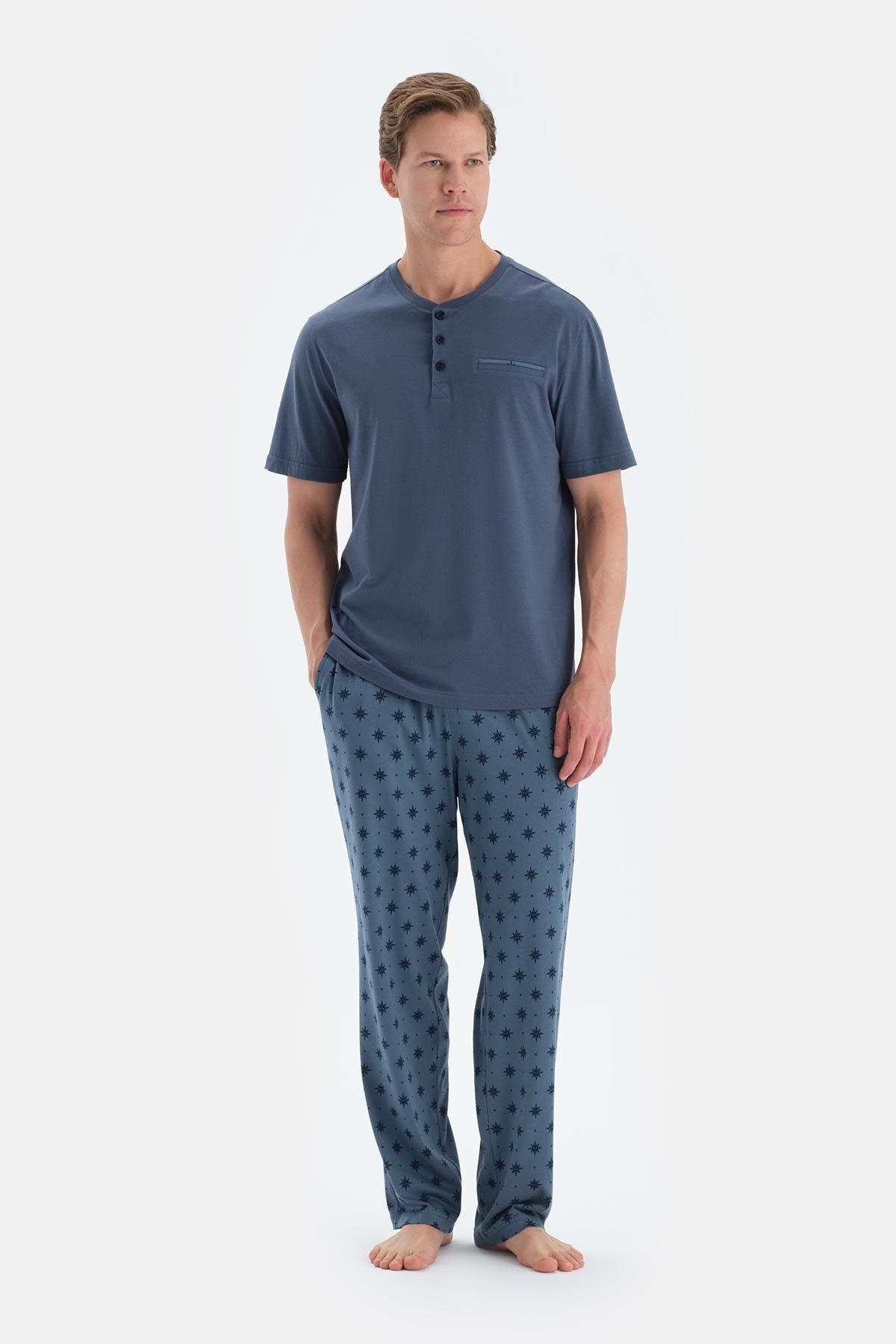 Dagi Indigo Pat Ve Fleto Cep Detaylı Tişört Pantolon Pijama Takımı