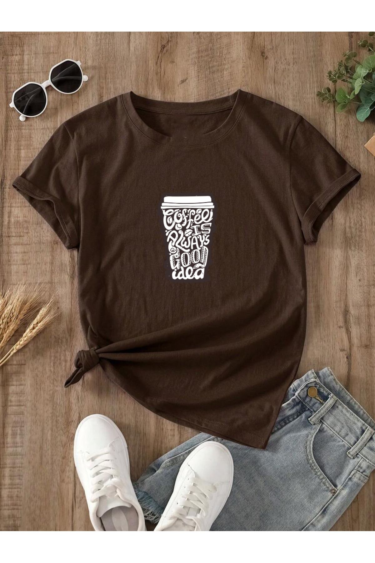 uyguntarz Unisex Kahve Severlere Özel Tasarım Basklı Tshirt