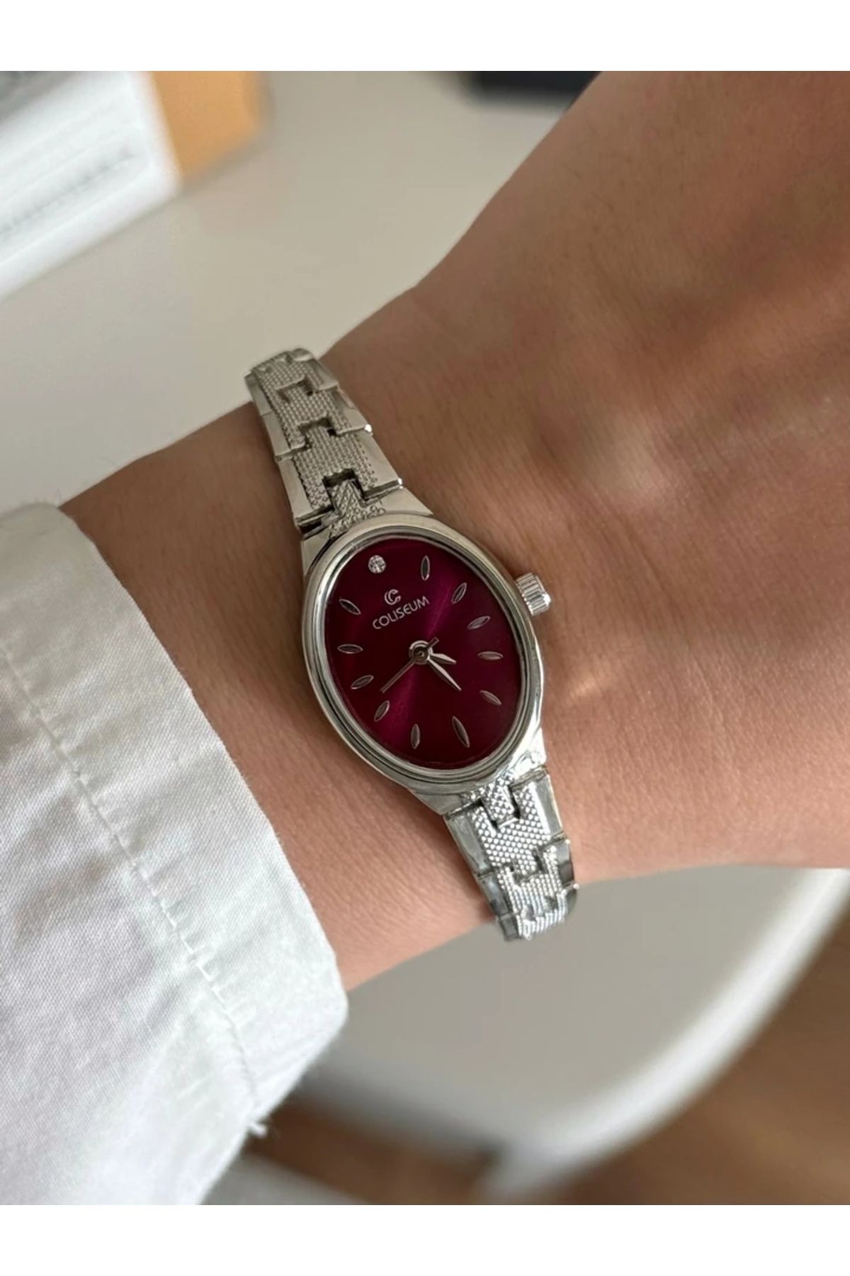 RoseandRoses Benibon Oval Kasa Minimal Kadın Kol Saati Gümüş (Bordo Kasa)