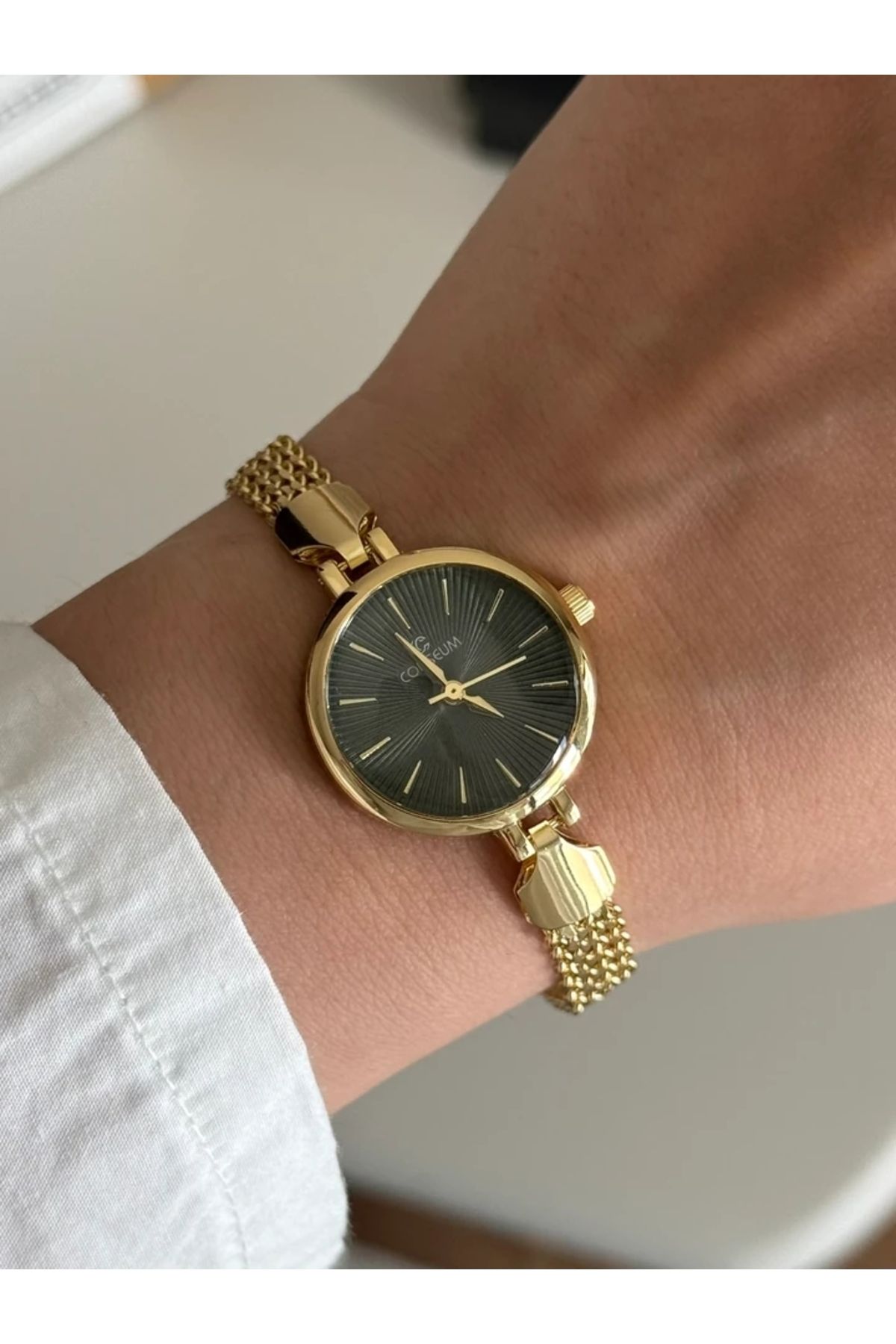 RoseandRoses Aurum Yuvarlak Kasa Minimal Kadın Kol Saati Gold (Yeşil Kasa)