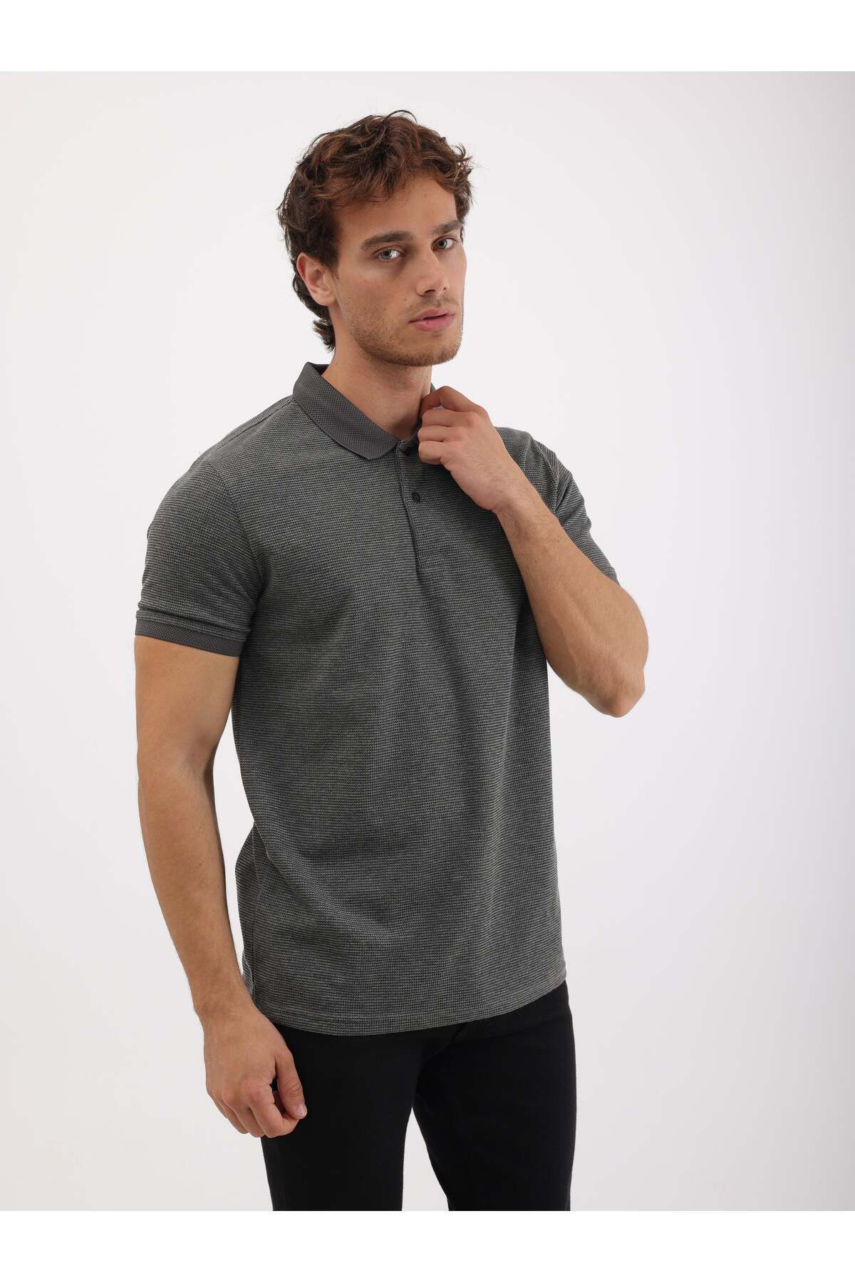 Erkek Regular Fit Polo Yaka Wafil Basic Tişört