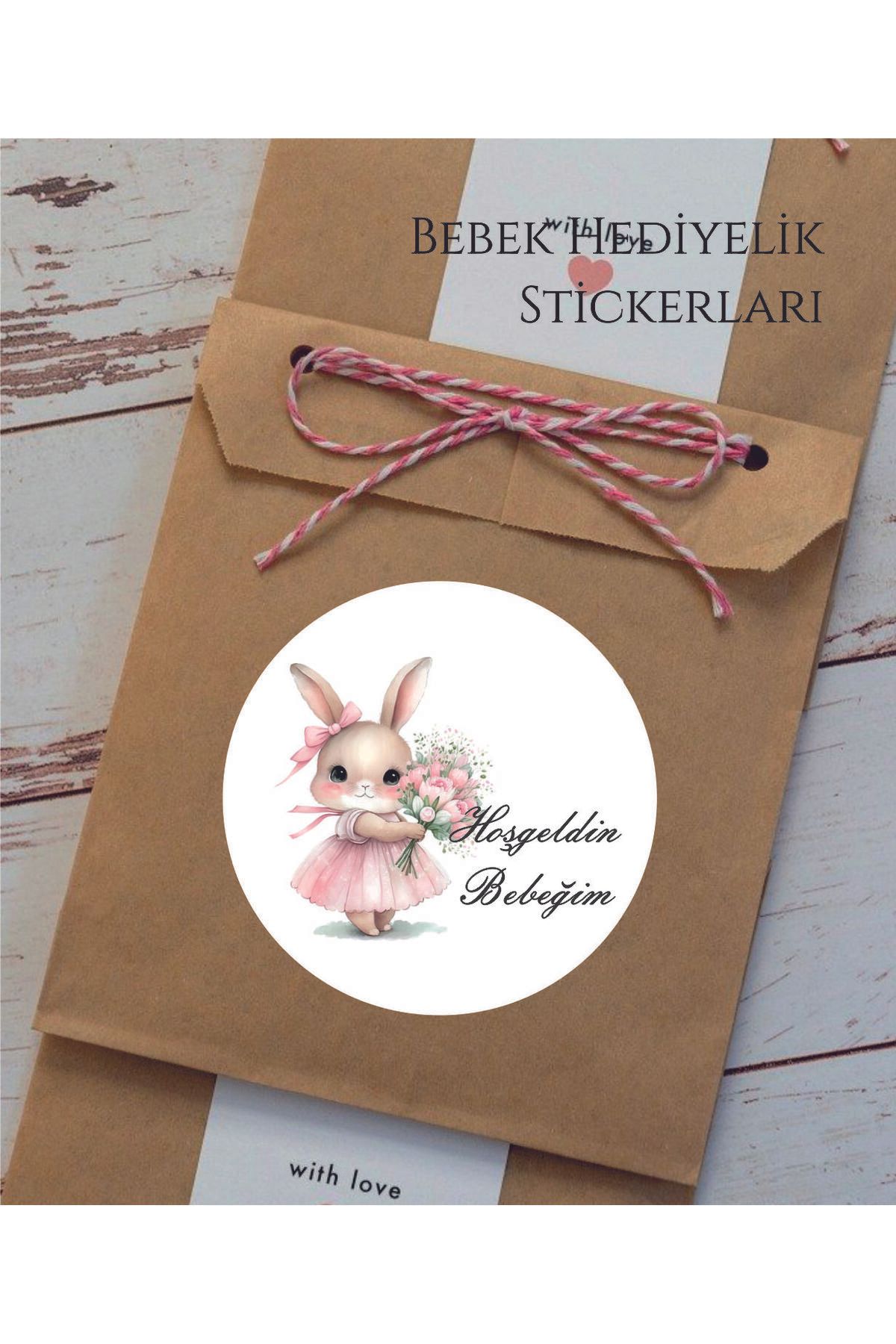 ETİKETİM Sevimli Tavşan Çiçekli Bebek Sticker 4 CM - 70 ADET