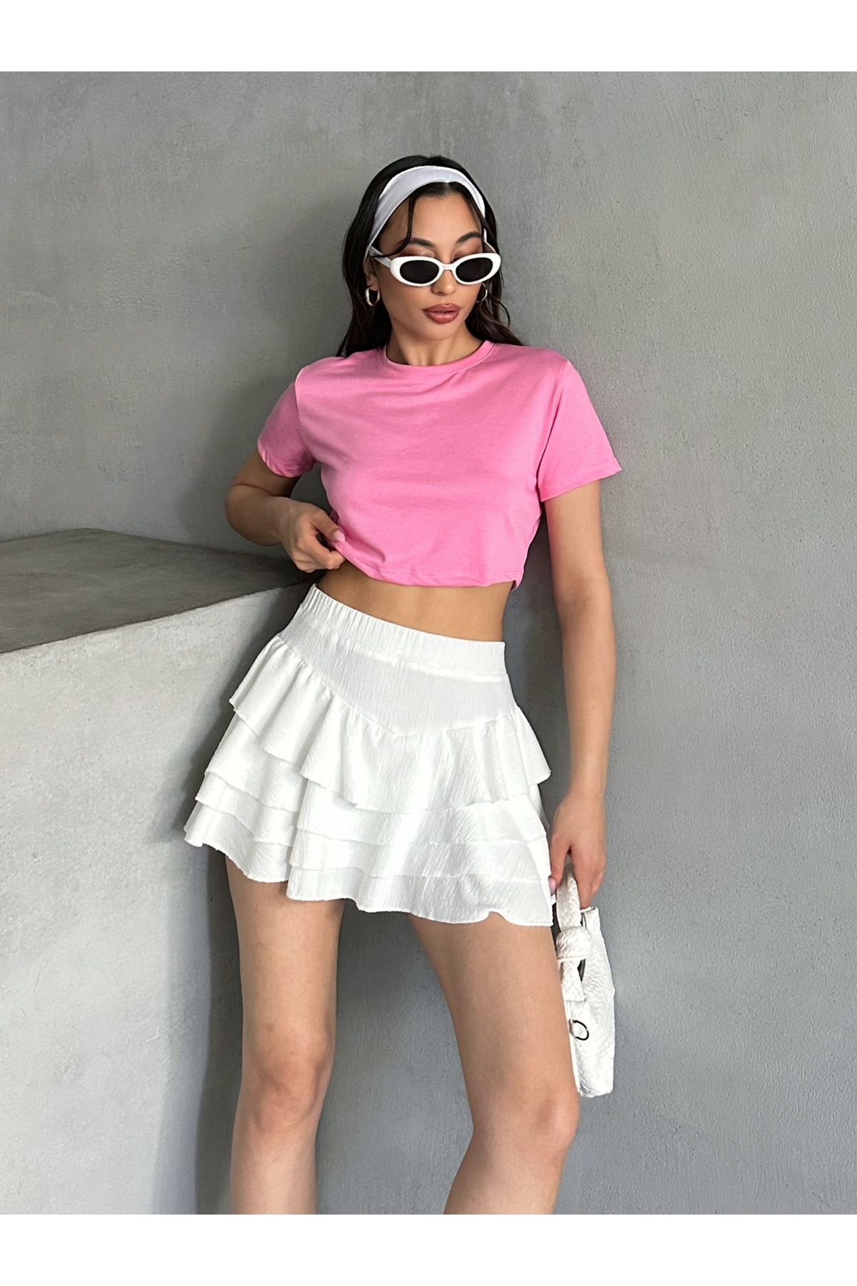 MD trend Kadın Bisiklet Yaka Crop T-shirt
