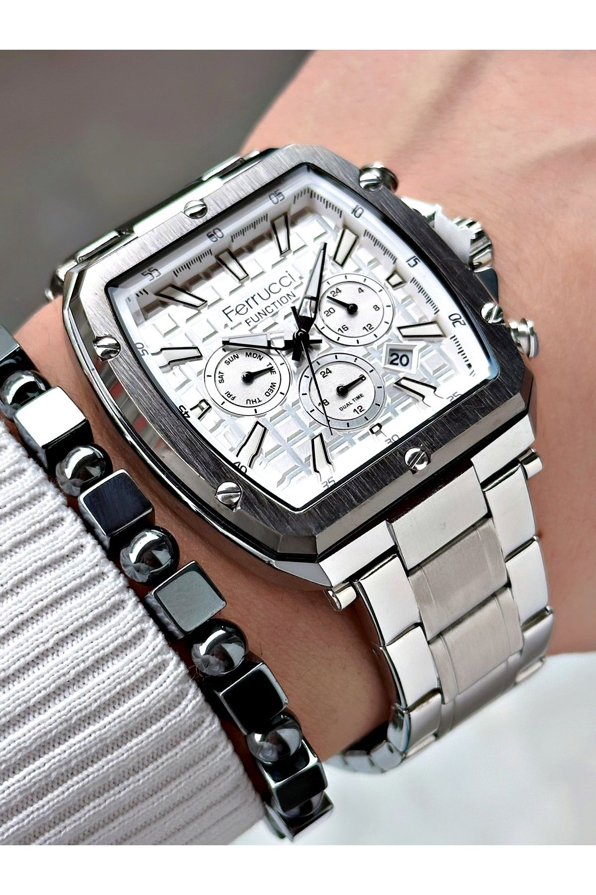 Ferrucci FERRUCCİ FUNCTION BEYAZ KADRANLI GÜMÜŞ METAL ERKEK KOL SAATİ