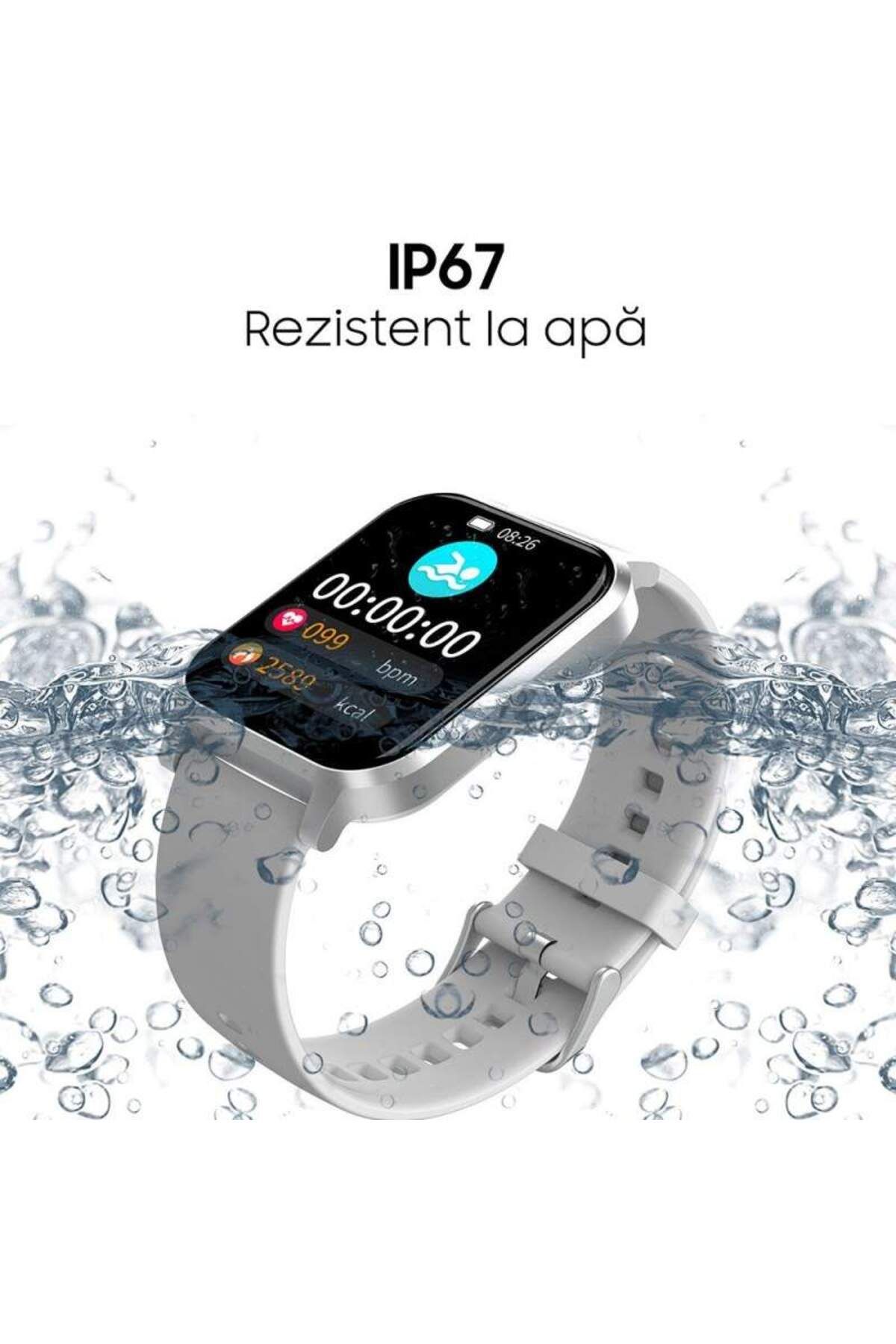 SIKS-Ceas inteligent, termometru, saturație oxigen, ritm cardiac, tensiune arterială, iOS/Android, argintiu 4