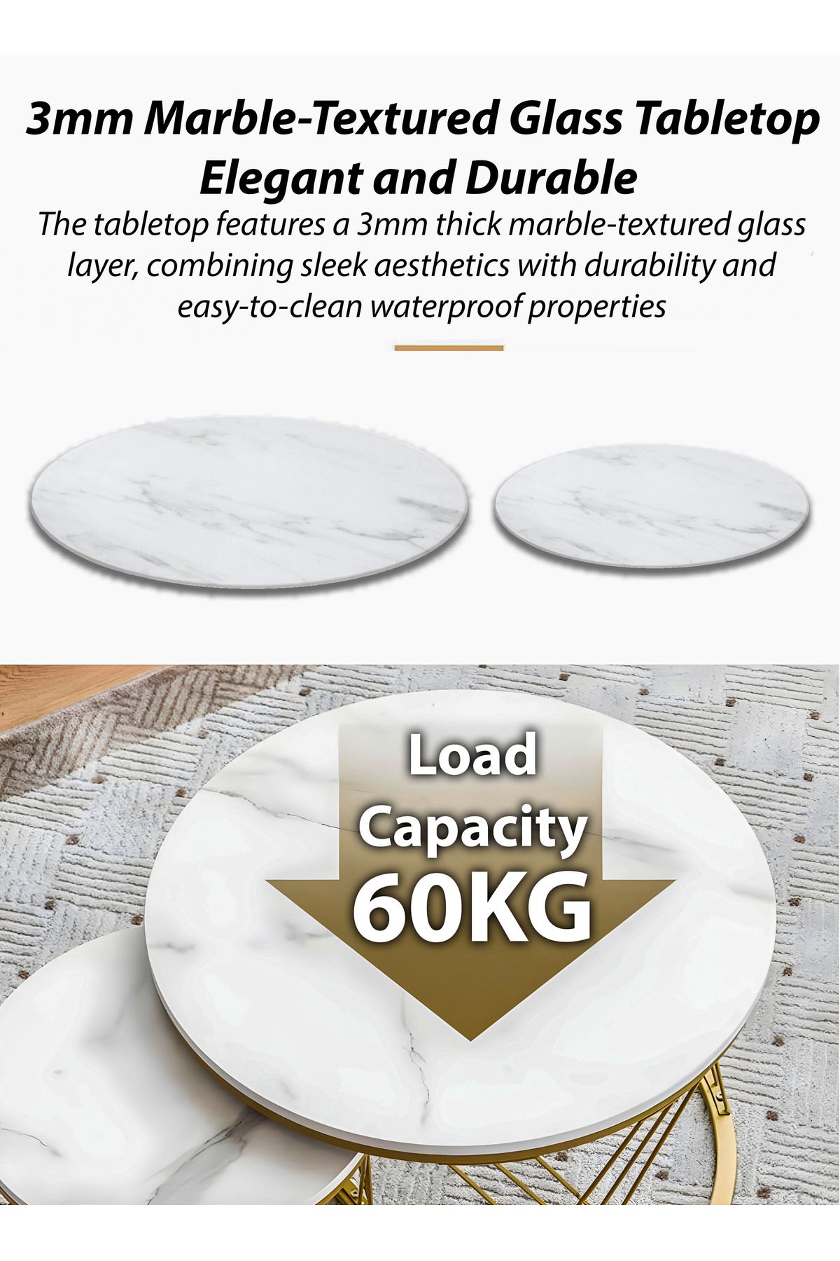 DBLEW-Set of 2 Modern White Faux Marble Finish Round Nesting Coffee Table Side Stackable Accent Tea Tables 2