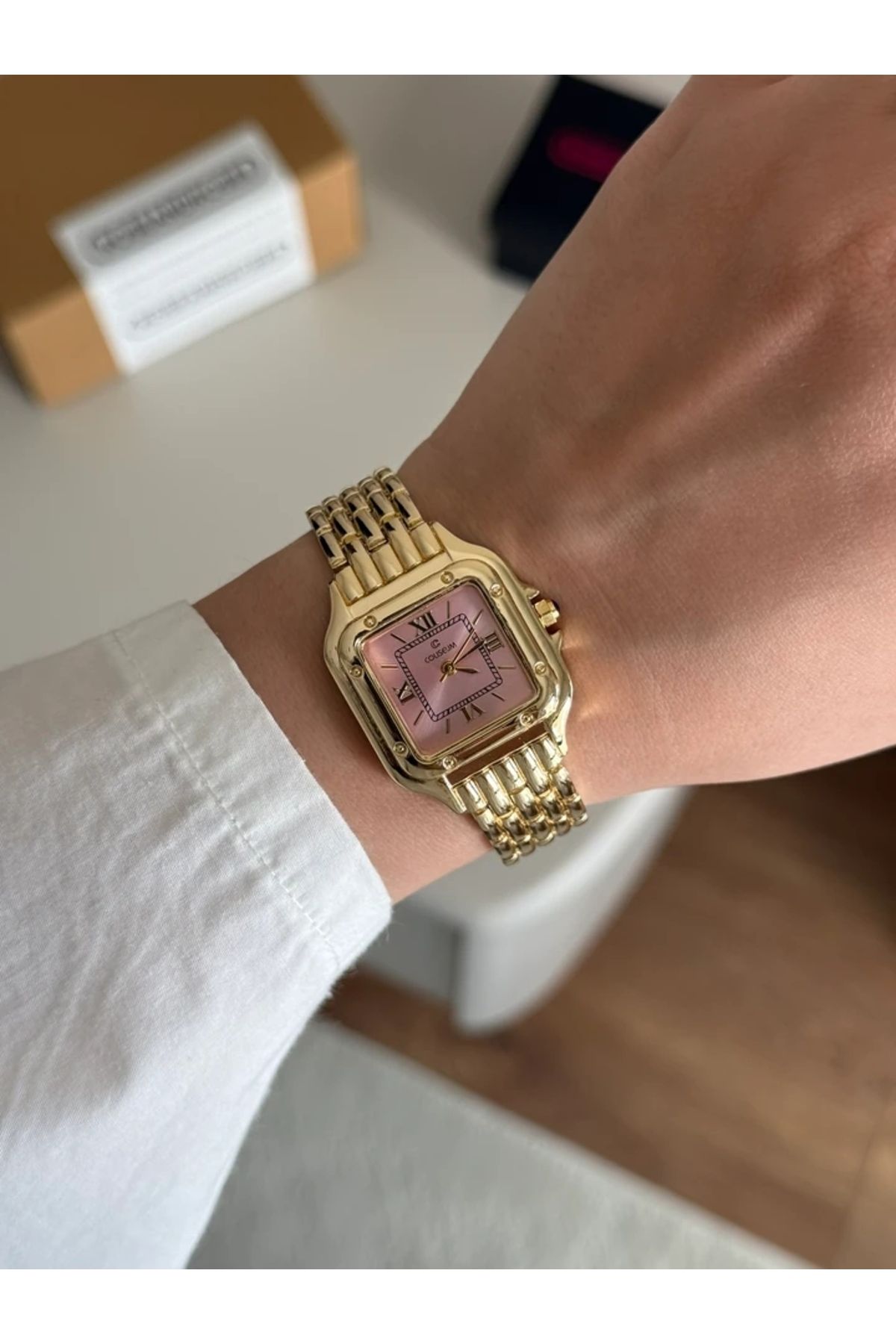 RoseandRoses Velion Kare Kasa Orijinal Model Kadın Kol Saati Gold (Pembe Kasa)