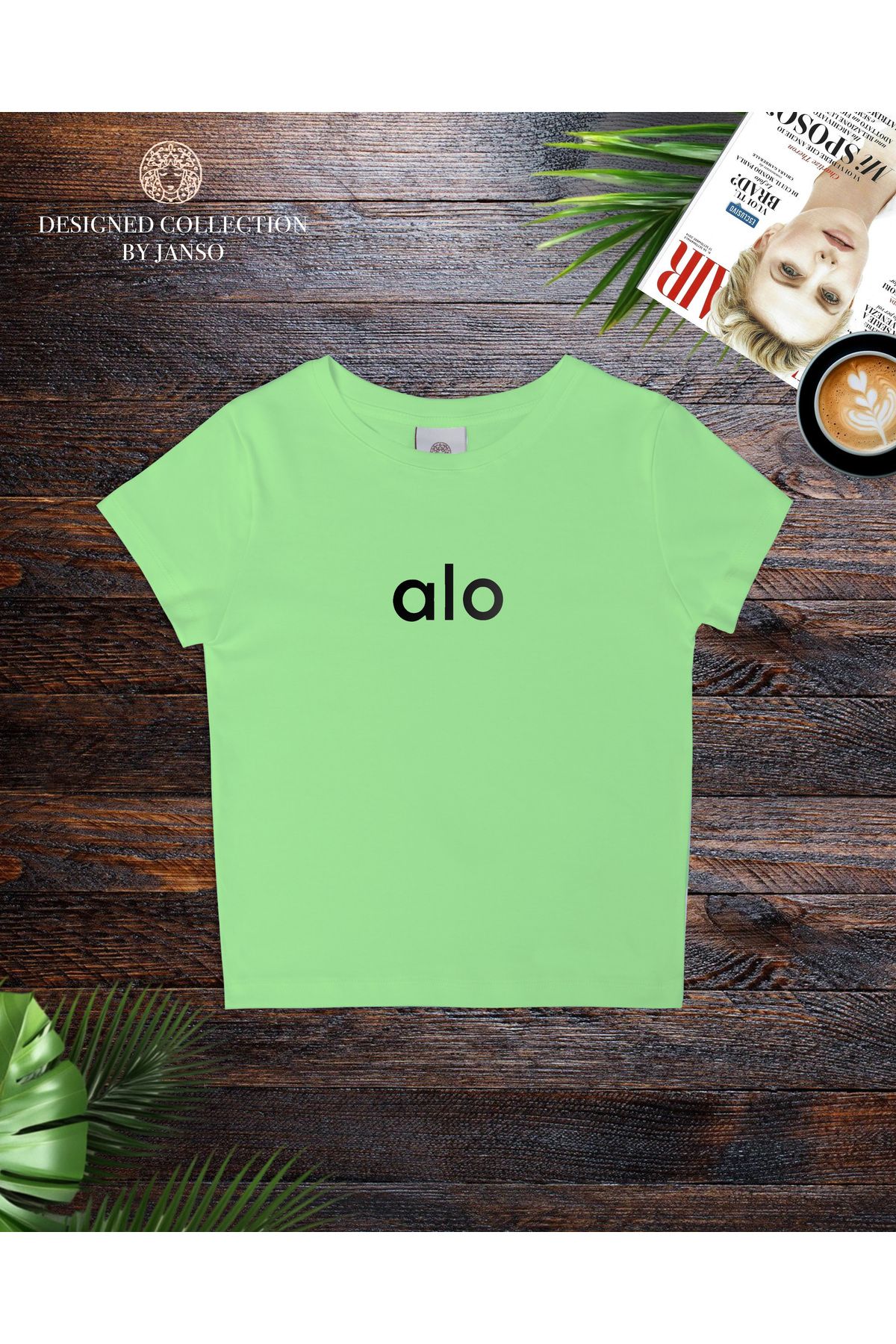 ACTIVE MODA - KADIN KISA KOLLU CROP TSHIRT BASKILI
