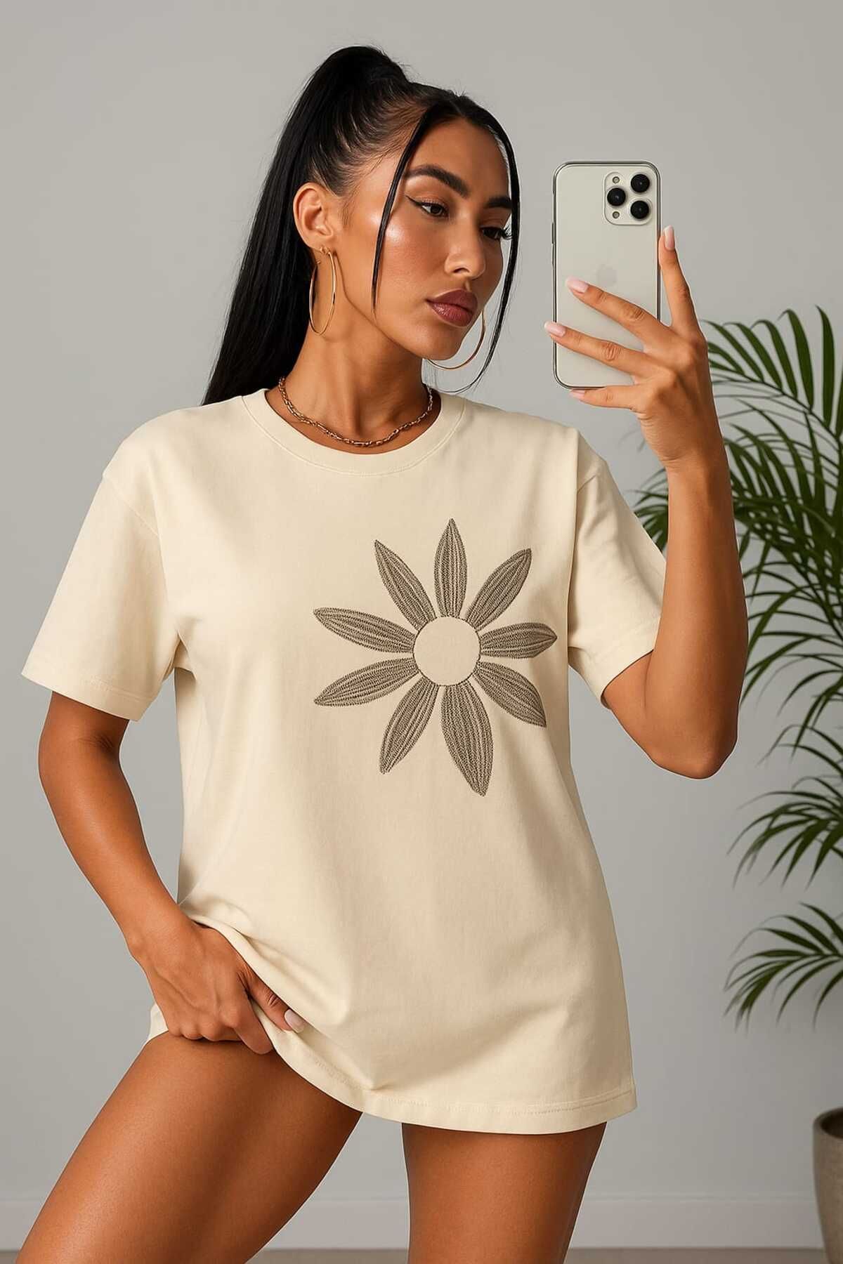 TekTarzz Çiçek BASKILI Şık Trend Tasarımlı Tshirt
