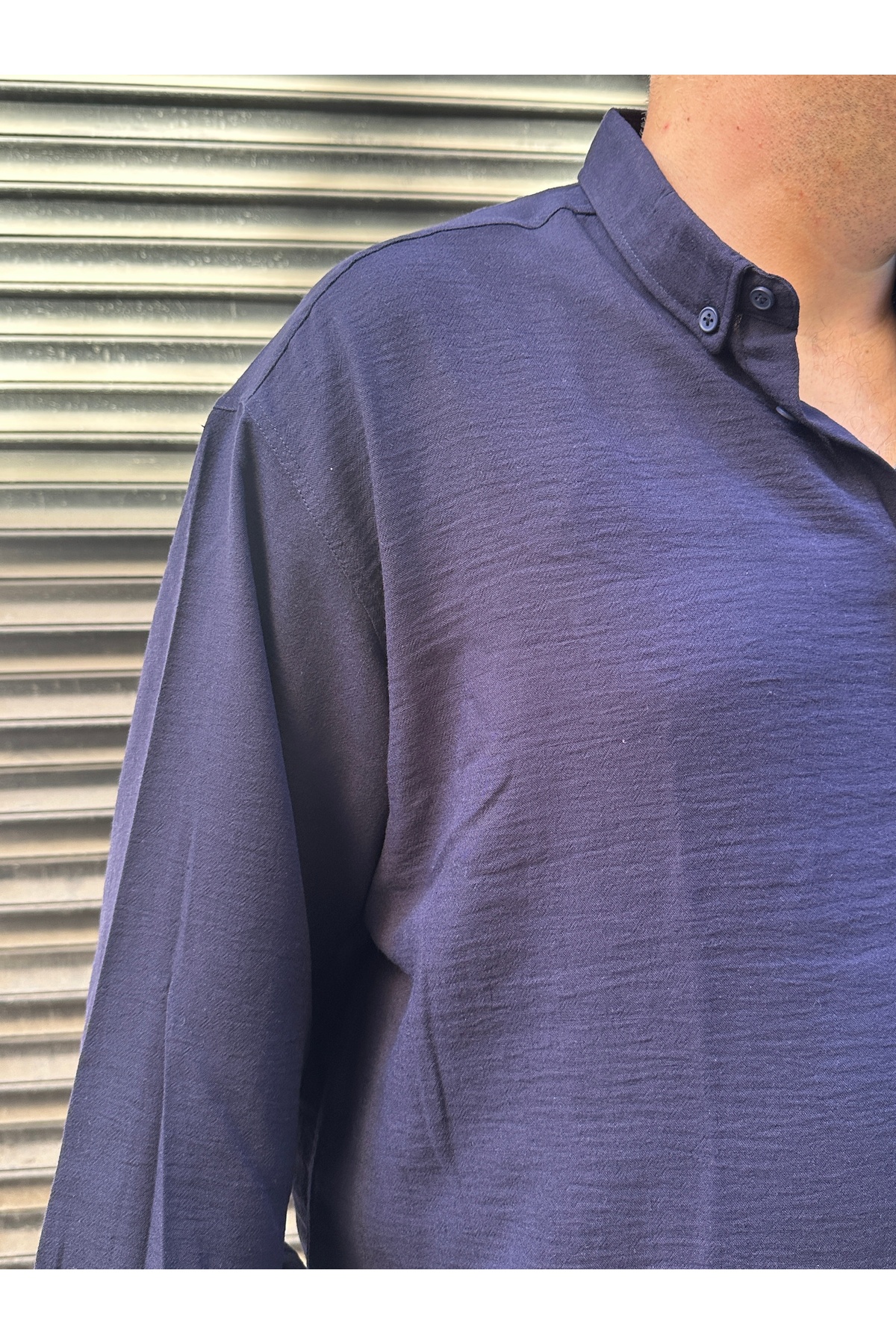 MİRMARONİ Erkek Oversize Büyük Beden Keten Görünümlü Gömlek görsel 3