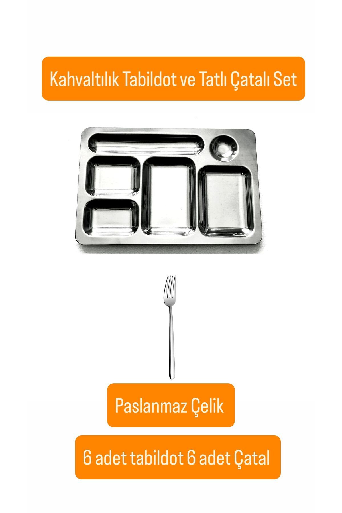 Becenhouse 12 Parça Paslanmaz Çelik Kahvaltılık Tabildot Set ( 6 ad. Tatlı Çatalı 6 ad. Mini Tabldot 28*19 cm )