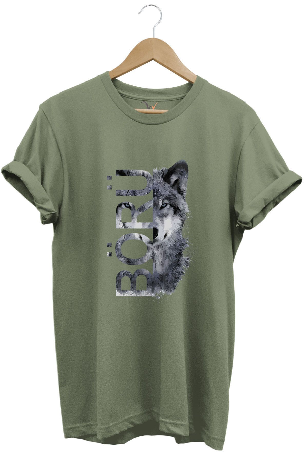 WİDİ TÜRKİYE Bozkurt Börü Yazısı ve Kurt Baskılı %100 Pamuk Regular Fit Bisiklet Yaka Premium T-Shirt