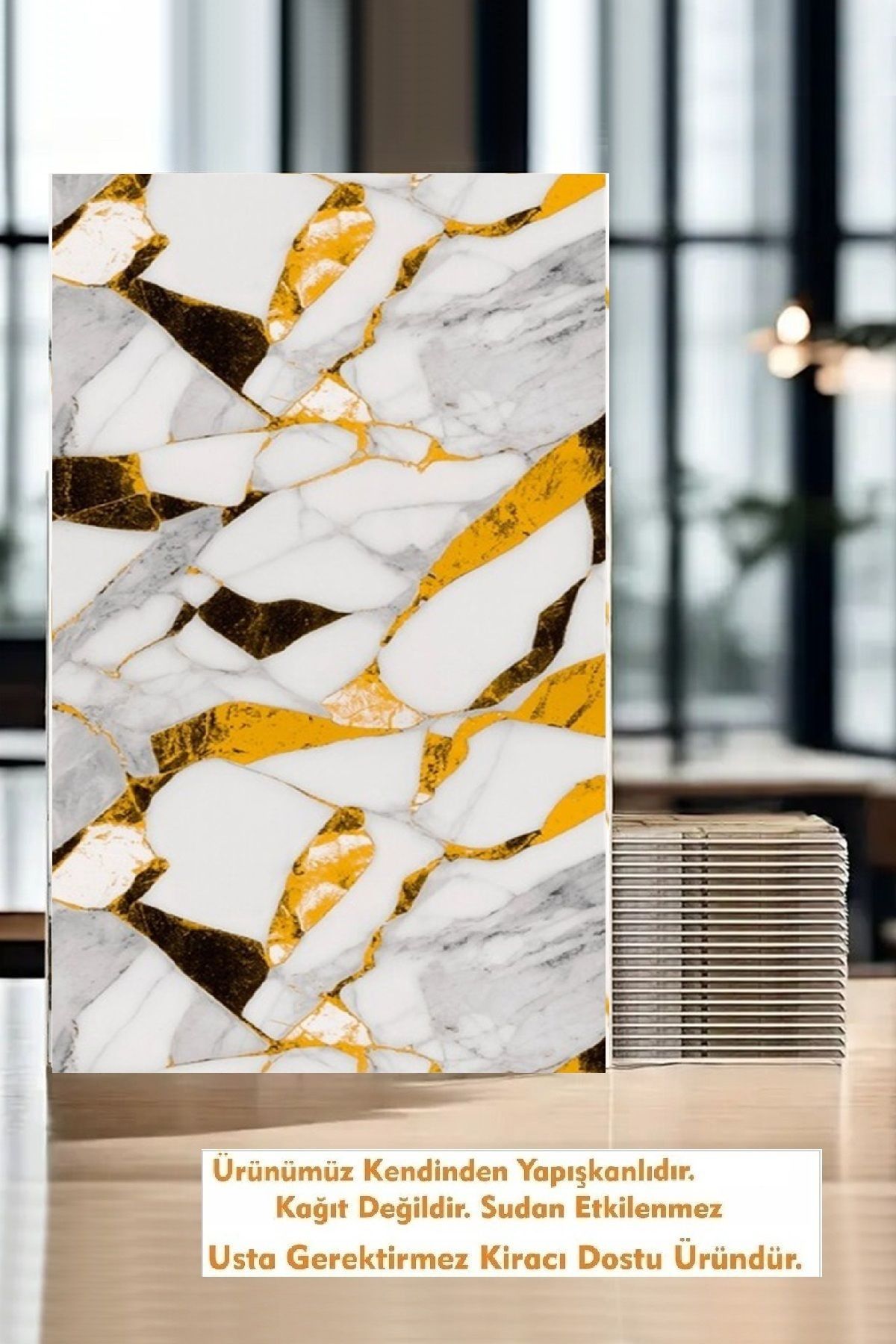 Bien Home 30x60 Cm Gold Kare Mermer Desen Mutfak Banyo Kaplama Panel Kendinden Yapışkanlı R17