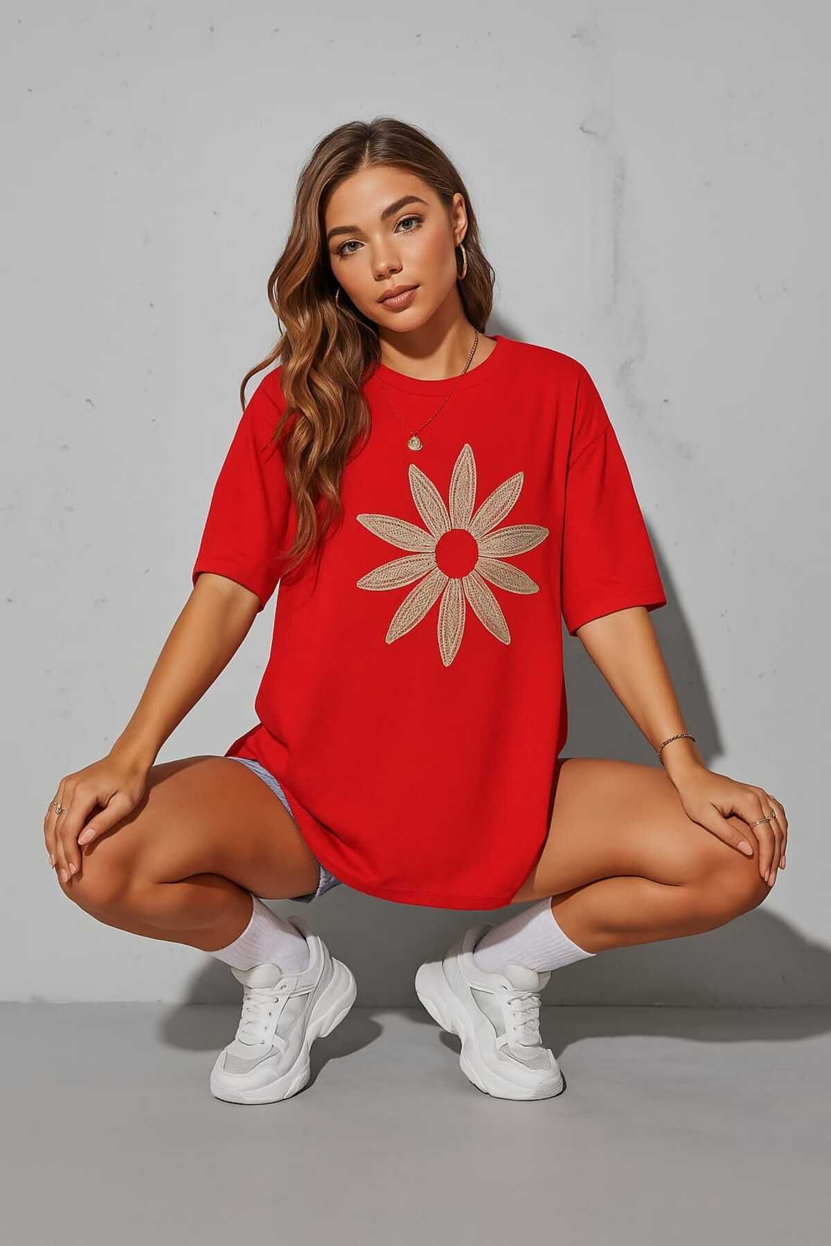 TekTarzz Çiçek BASKILI Şık Trend Tasarımlı Tshirt
