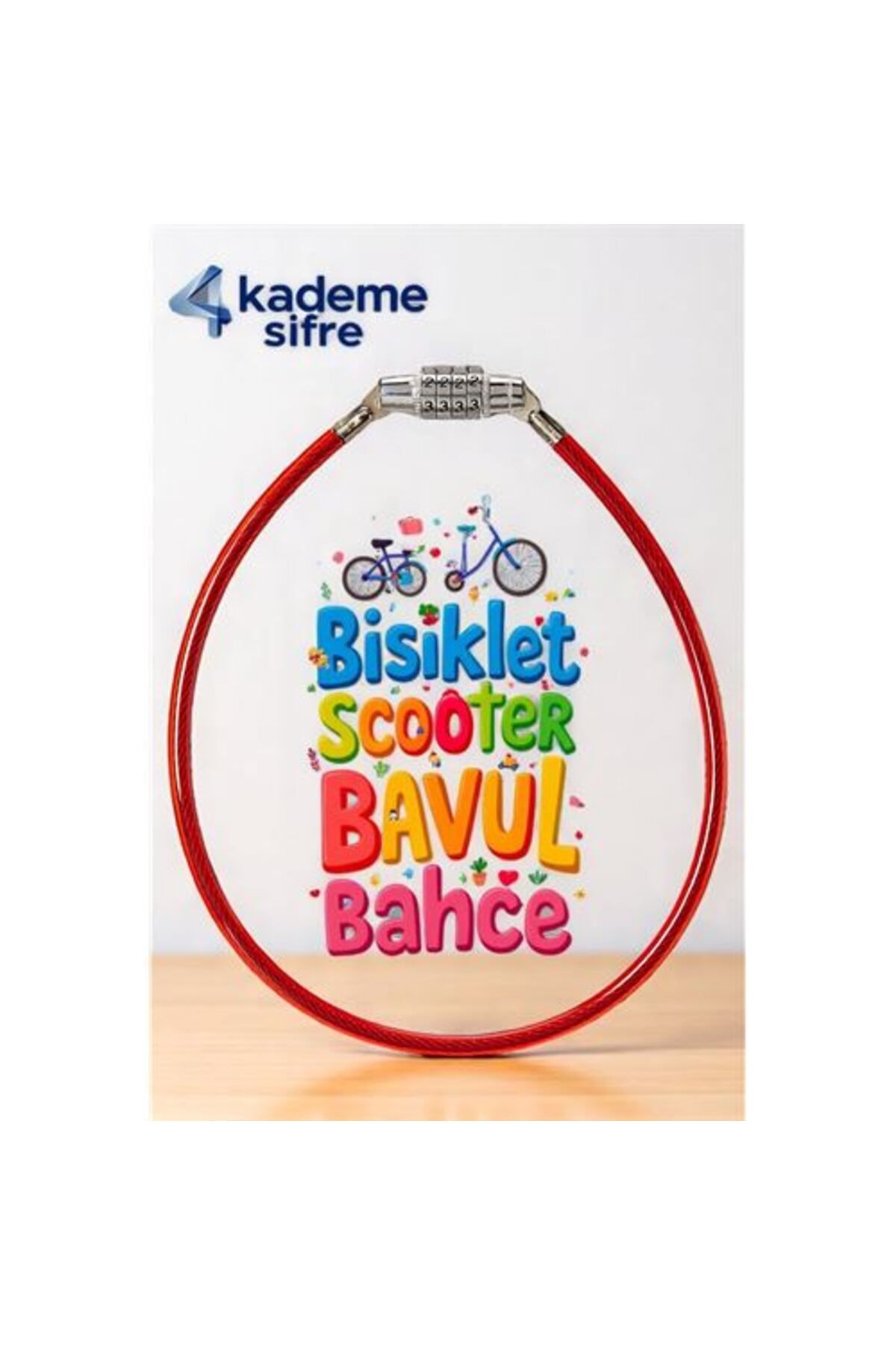 Findit Şifreli Bisiklet Kilidi - 4 Kademe Şifreli Kablo Kilit - 50 cm Bavul Kilidi