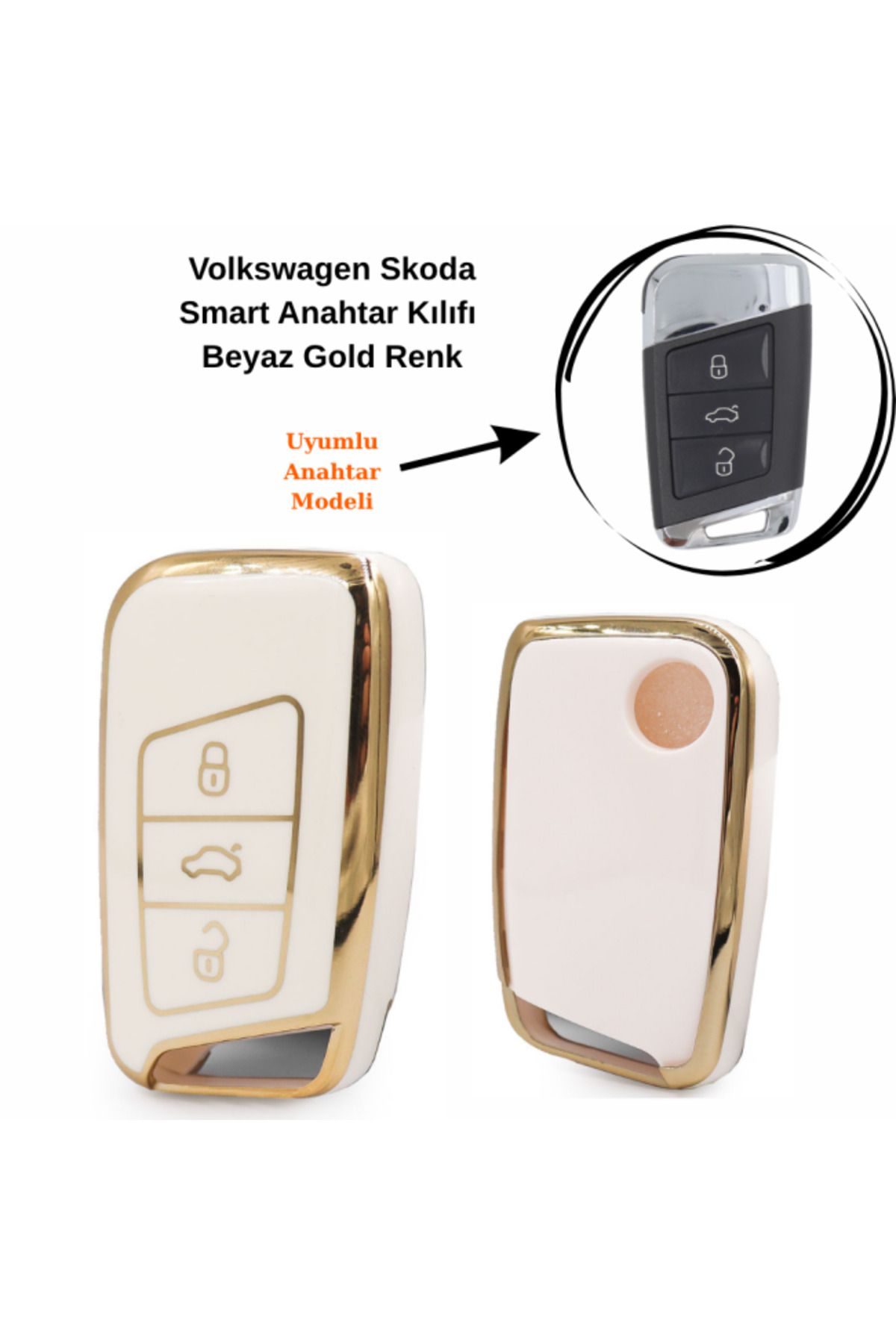 maxisepet Volkswagen Passat B8 Smart Anahtar Kumanda Kılıfı Beyaz Gold