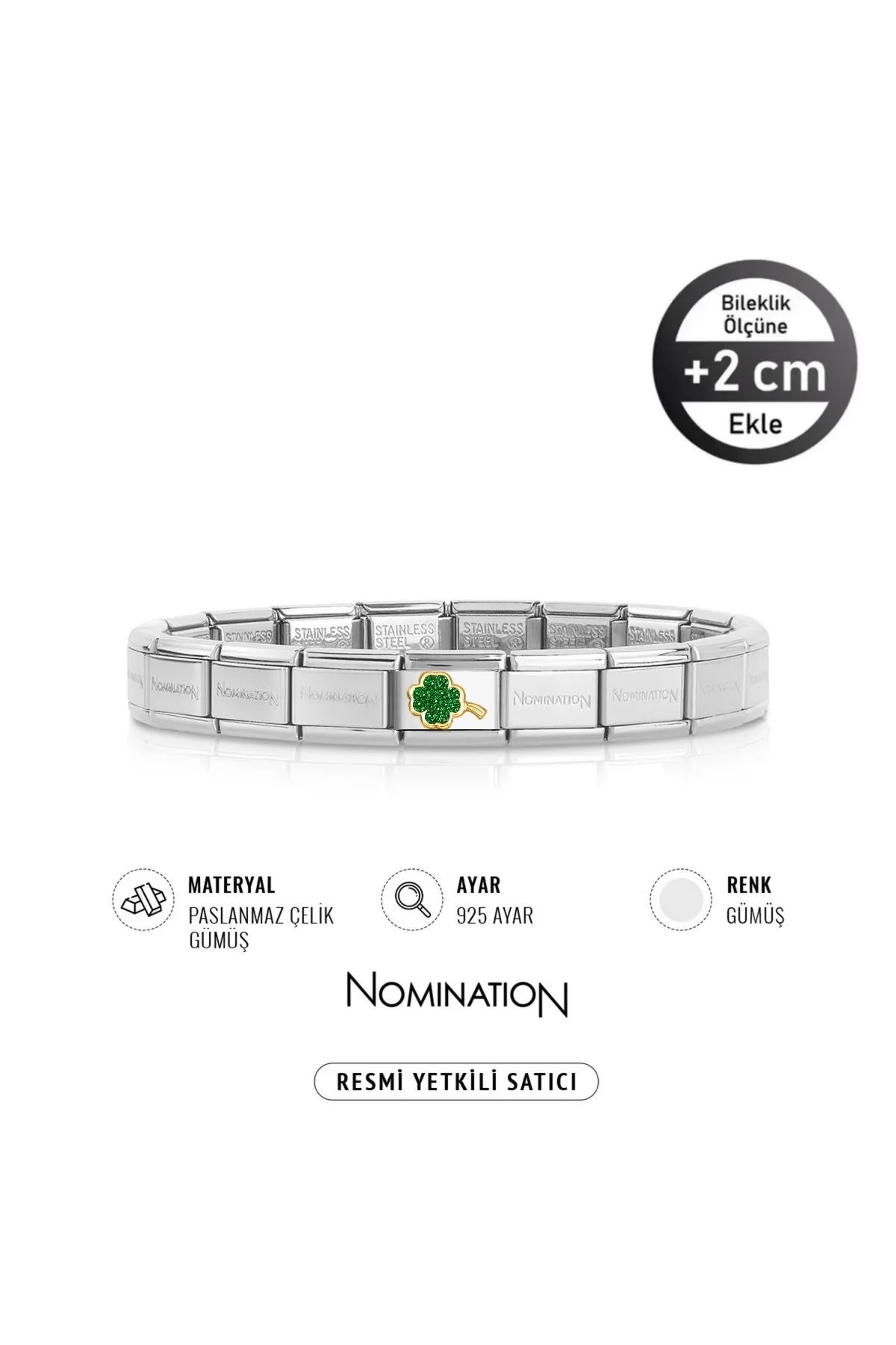 NOMİNATİON İtalyan Bileklik 925 Ayar Gümüş Yeşil Yonca Ve Çelik Bileklik Silver