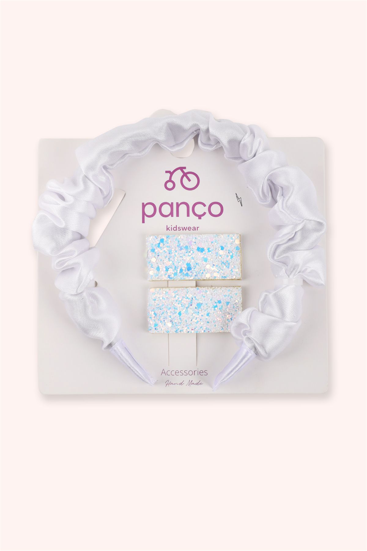 Panço Kız Çocuk Glitter Tokalı Şık Beyaz Taç Seti