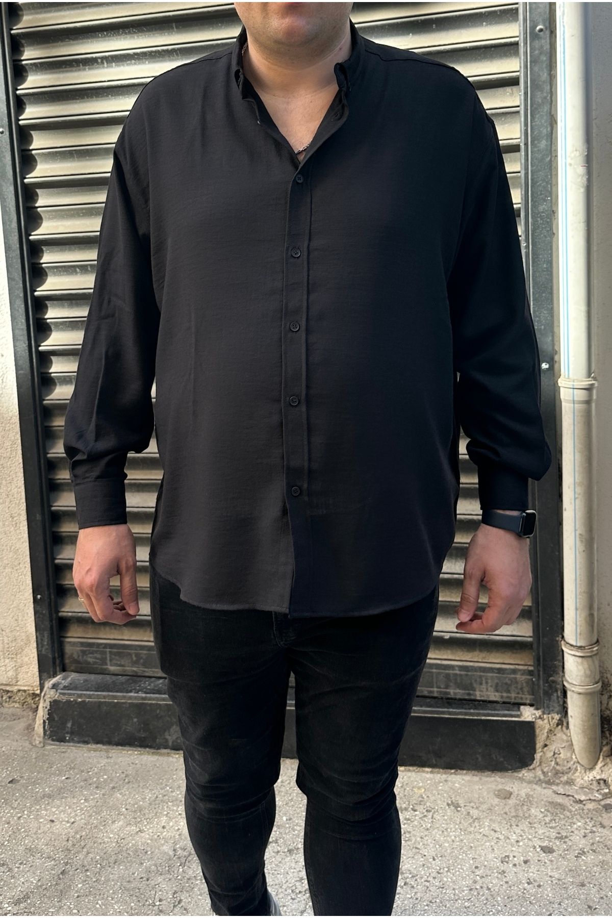 MİRMARONİ Erkek Oversize Büyük Beden Keten Görünümlü Gömlek