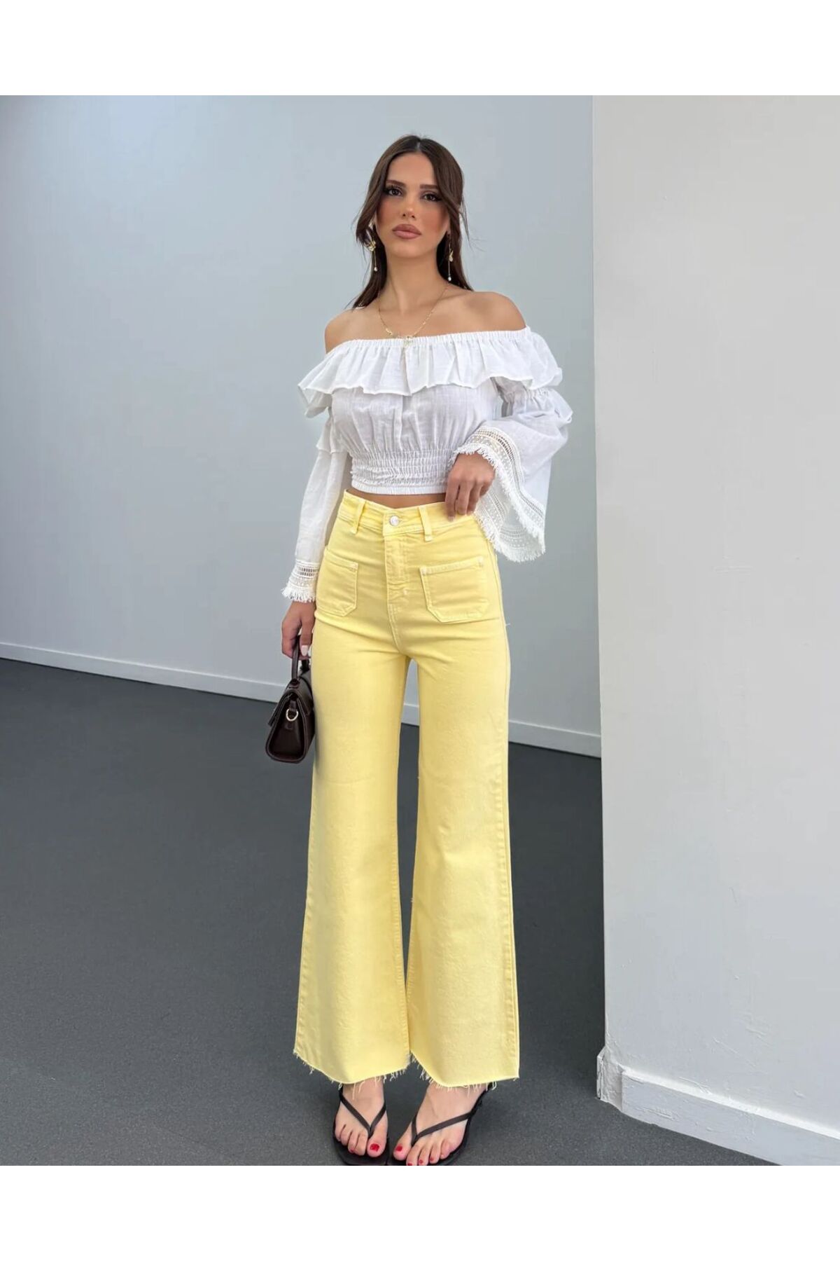 eBaa fashıon AÇIK PEMBE ÖN ÇEPLİ FLARE JEANS