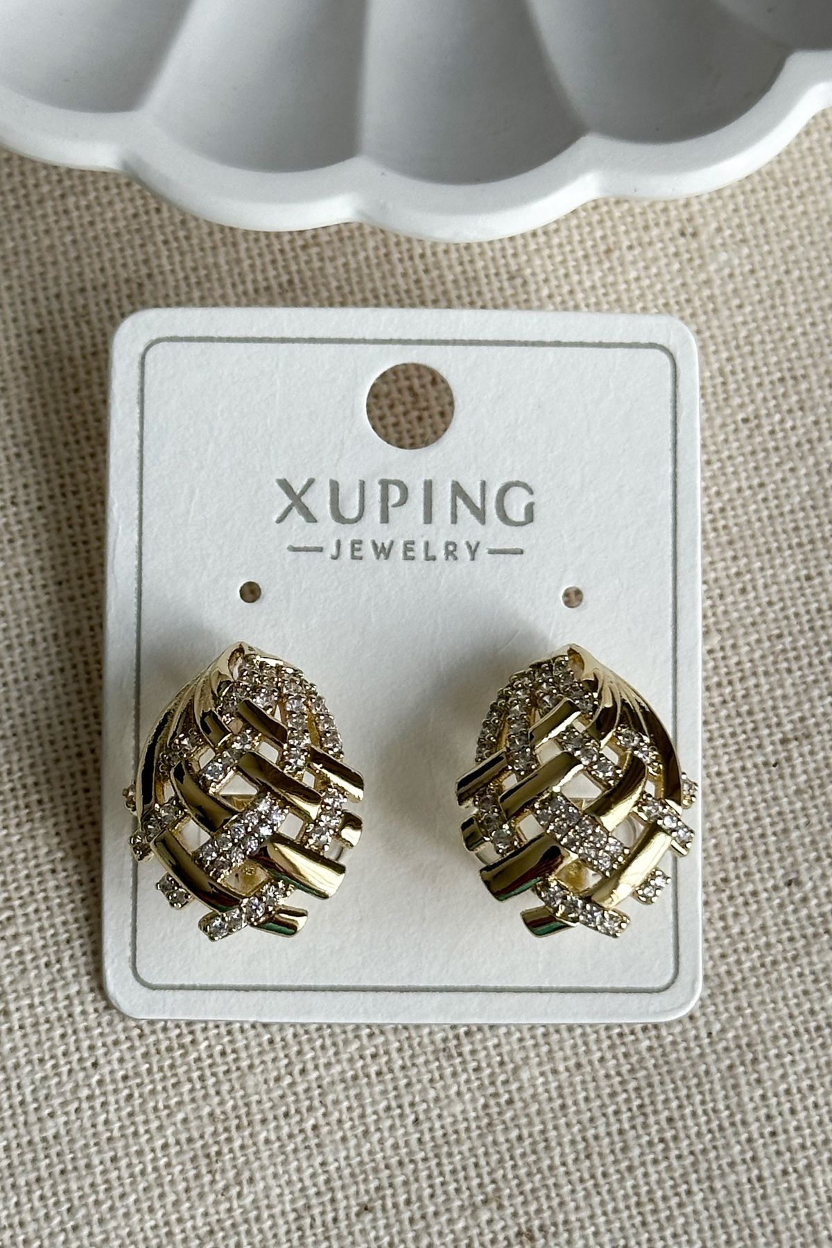 Modacaprea Xuping 14K Taşlı Oval Örgü Kadın Küpe – Kararmaz | Kadın Takı Xuping Küpe