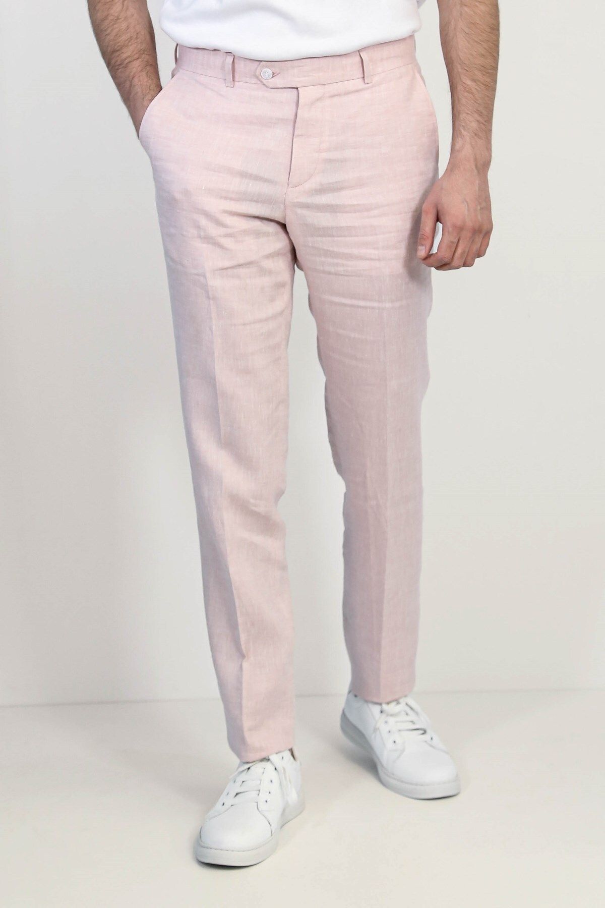 Velvarde KETEN SLIM PANTOLON PEMBE