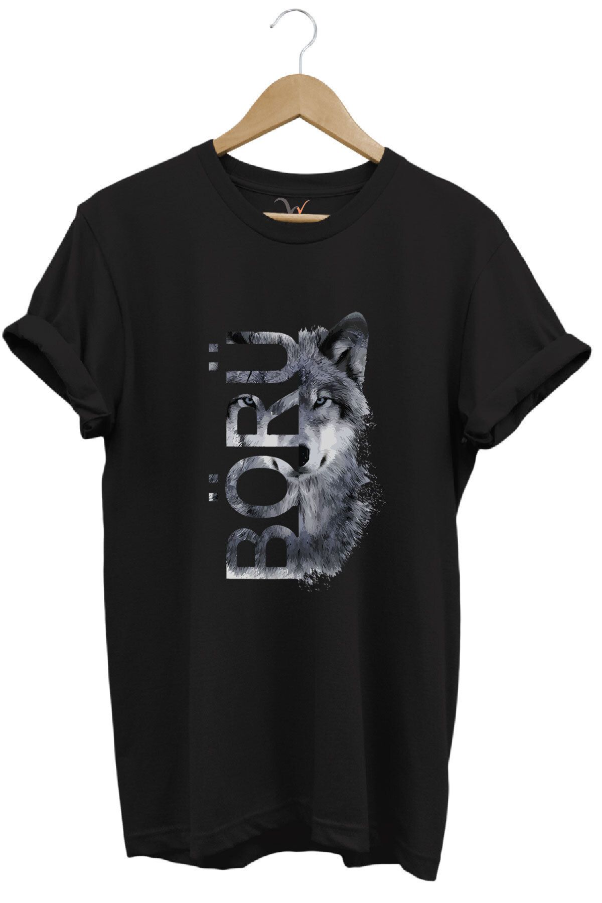 WİDİ TÜRKİYE Bozkurt Börü Yazısı ve Kurt Baskılı %100 Pamuk Regular Fit Bisiklet Yaka Premium T-Shirt