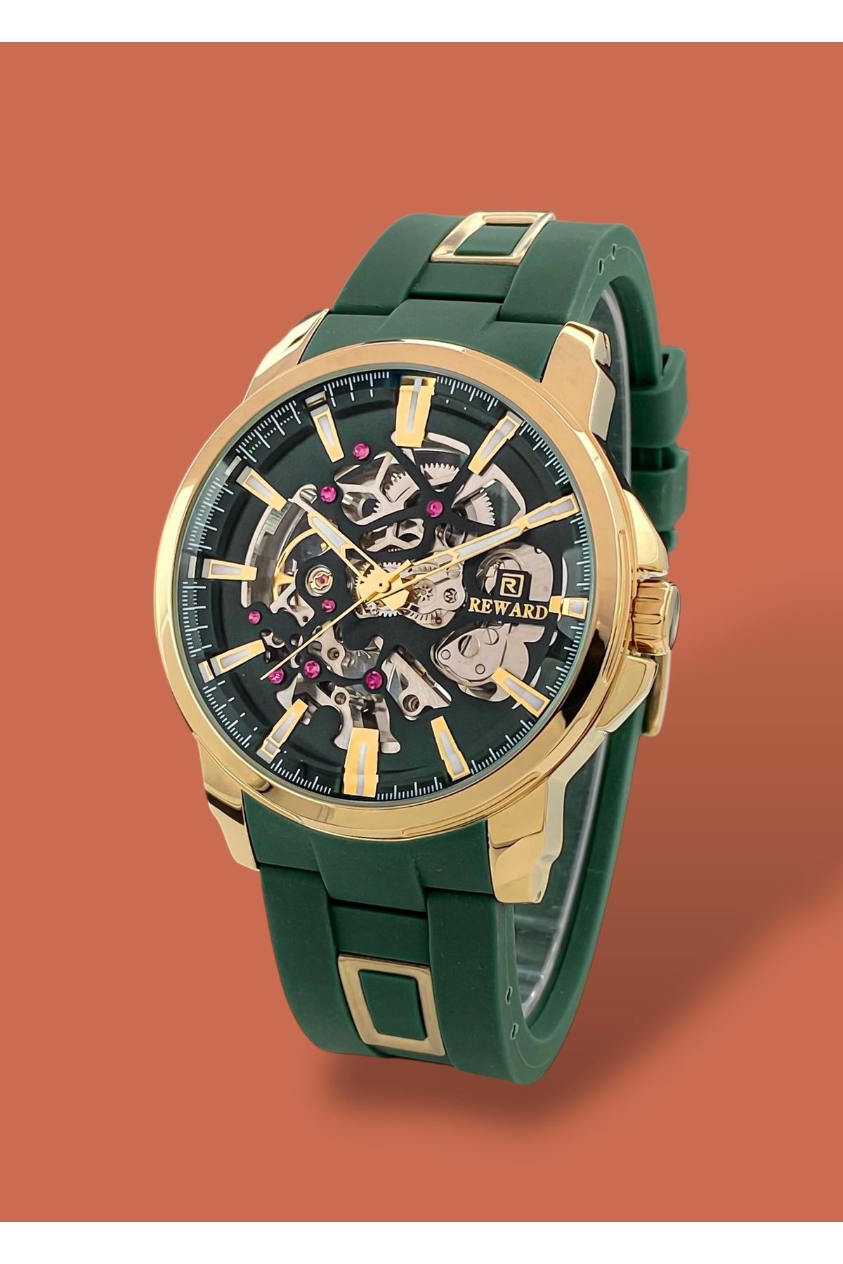 Reward Orijinal 2 Yıl Garantili Otomatik Mekanizma Fonksiyonları Aktif 47mm Silikon Kordon Erkek Kol Saati