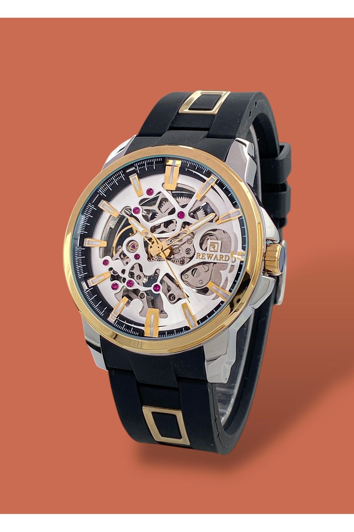 Reward Orijinal 2 Yıl Garantili Otomatik Mekanizma Fonksiyonları Aktif 47mm Silikon Kordon Erkek Kol Saati