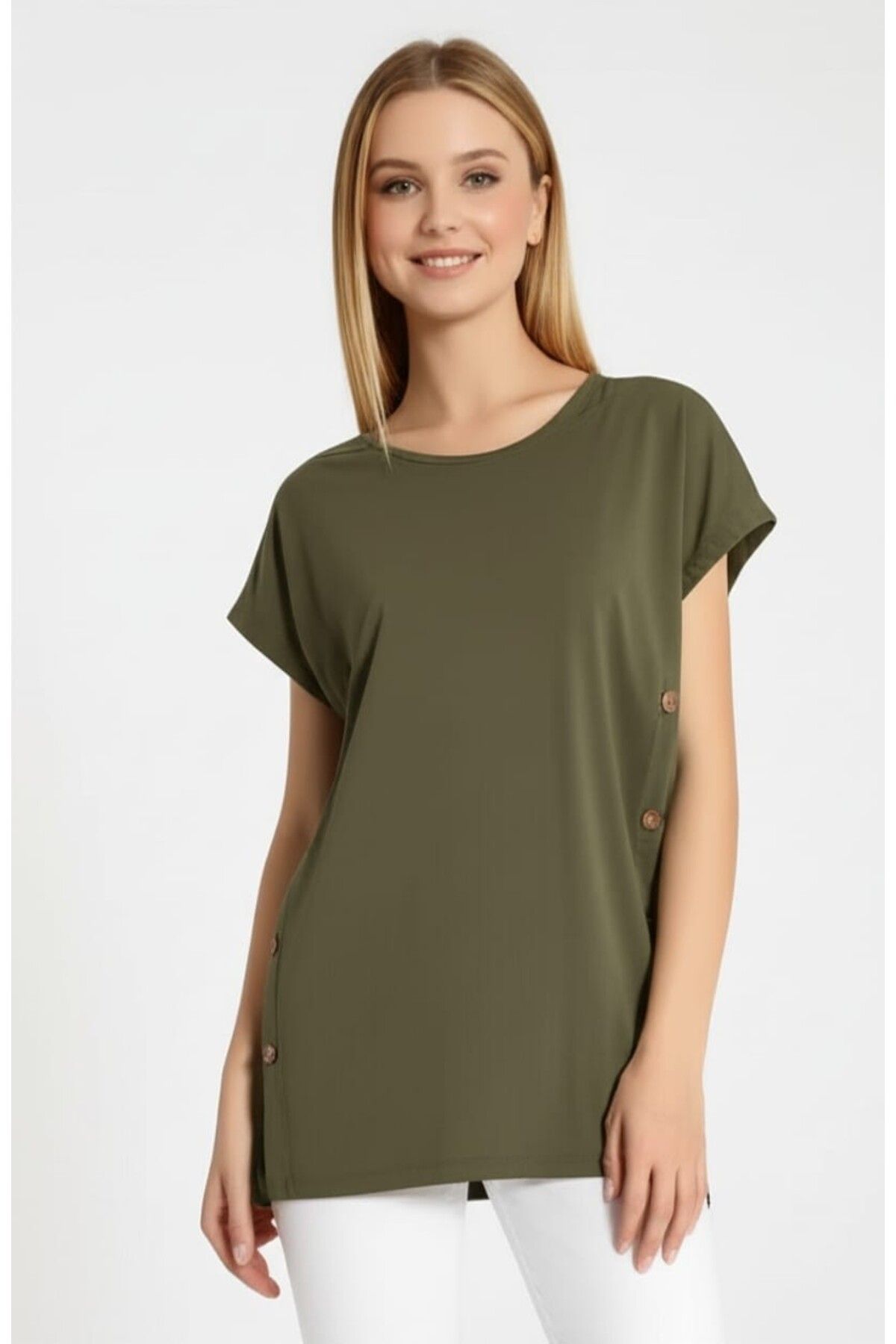 SSO Cap Sleeve Dekoratif Yandan Düğme Detaylı Bluz