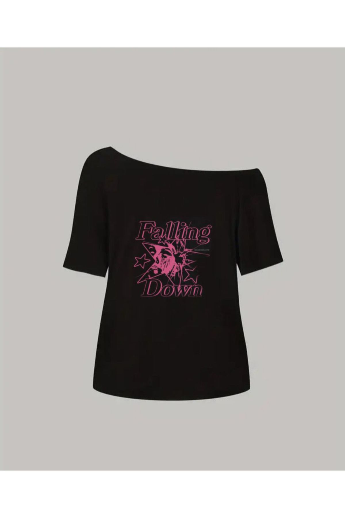 Keywest Kadın Kayık Yaka Baskılı Oversize %100 Pamuk T-shirt
