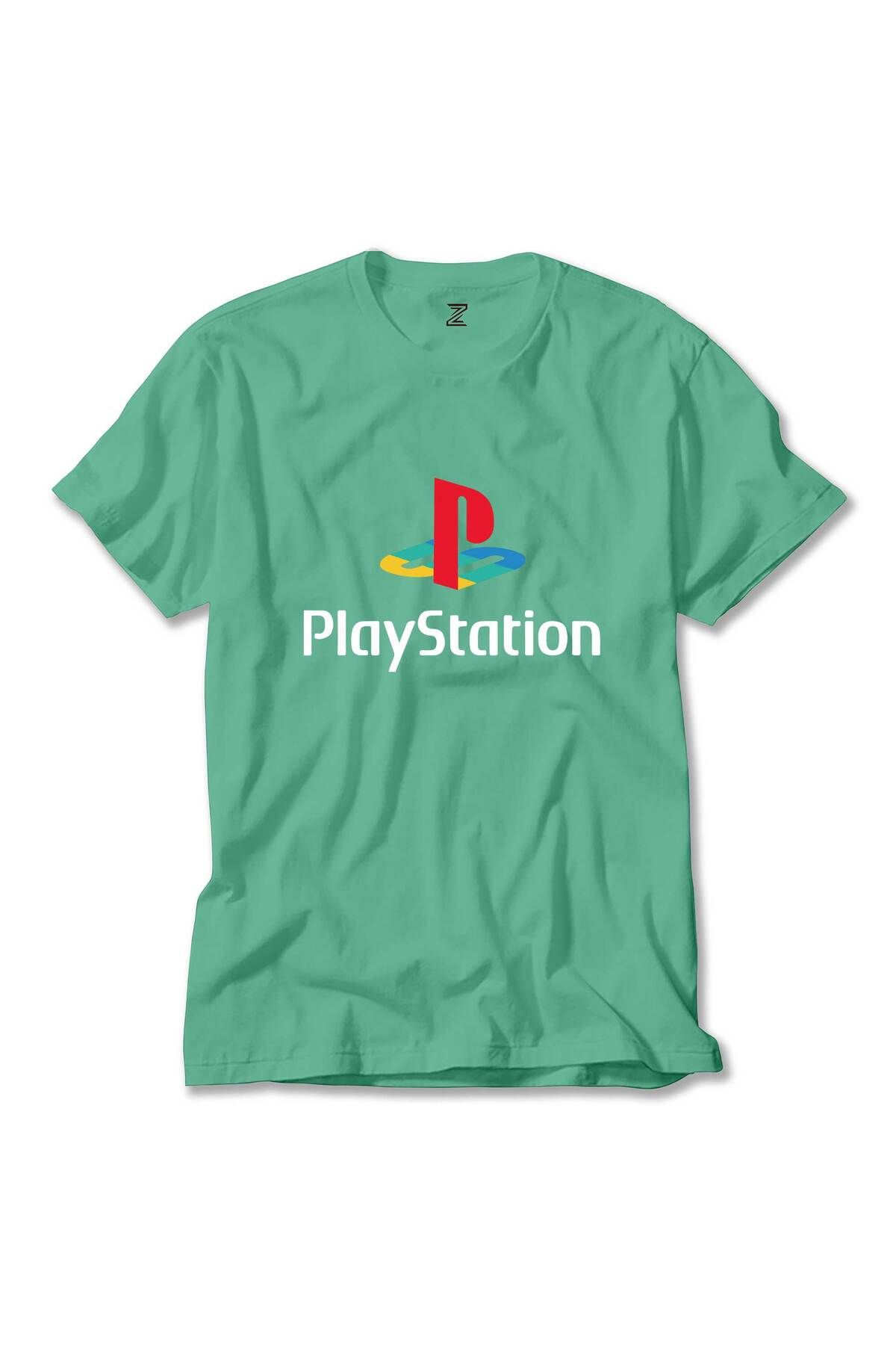 Z zepplin Playstation Logo White Yeşil Tişört