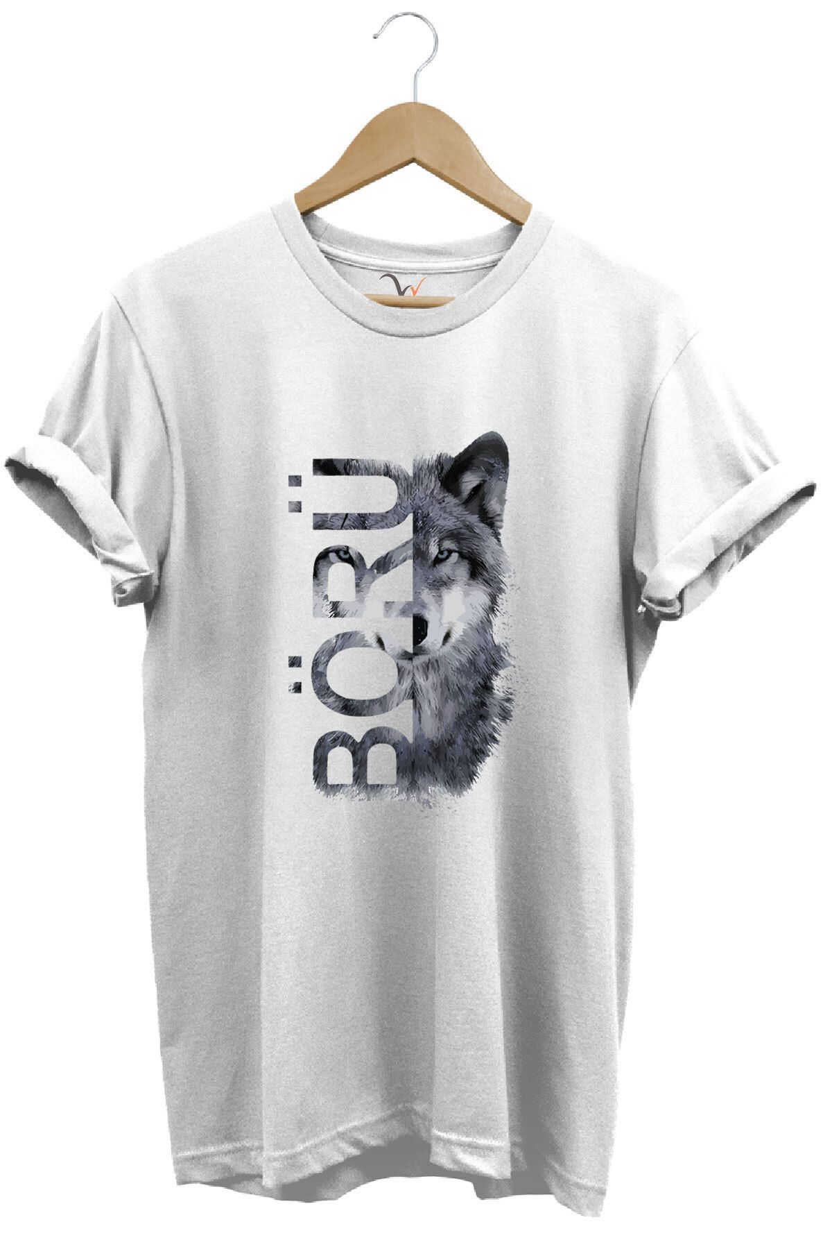 WİDİ TÜRKİYE Bozkurt Börü Yazısı ve Kurt Baskılı %100 Pamuk Regular Fit Bisiklet Yaka Premium T-Shirt