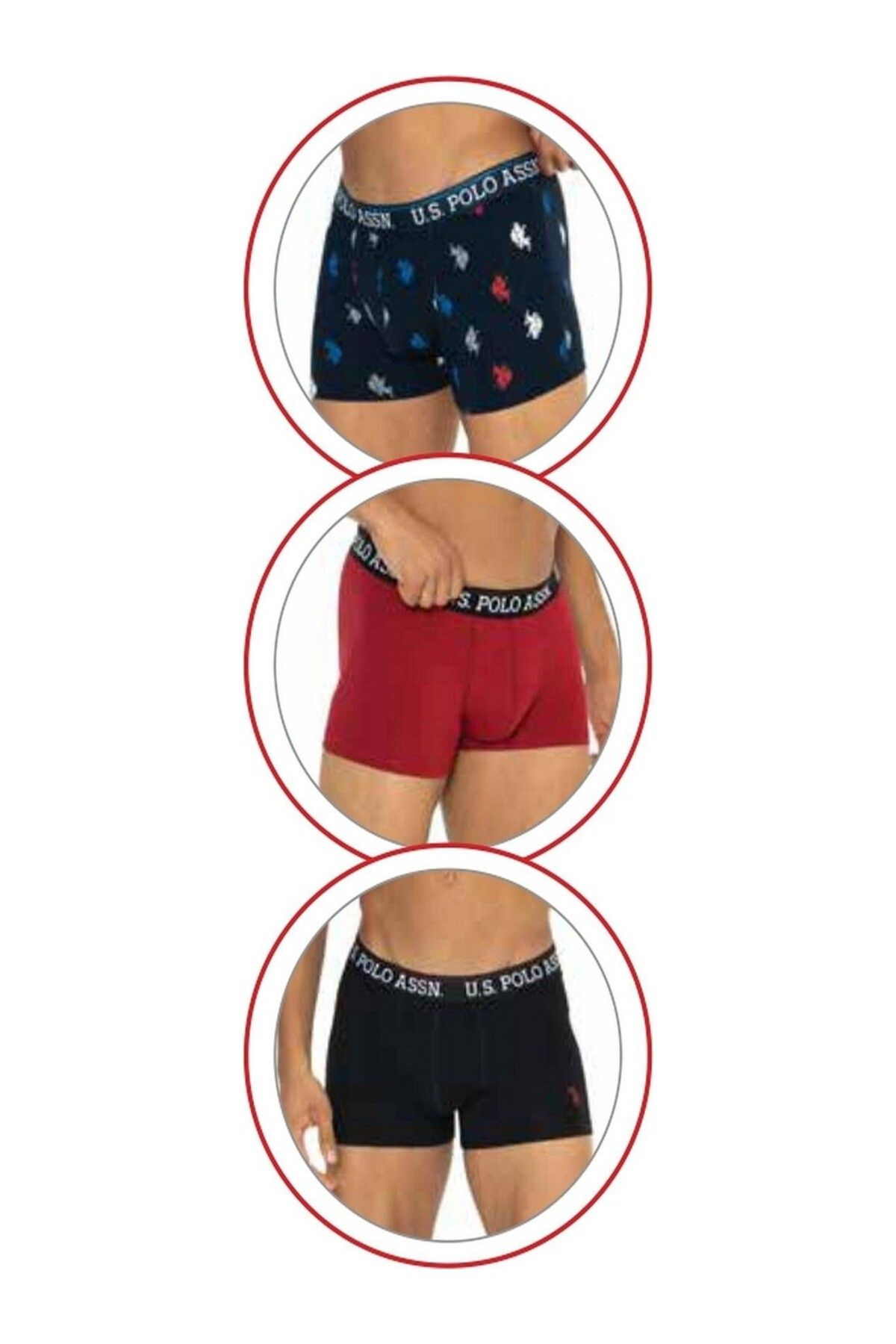 U.S. Polo Assn. U.s Polo Assn. 80528 Erkek Pamuklu 3'lü Boxer Siyah-Bordo Baskılı
