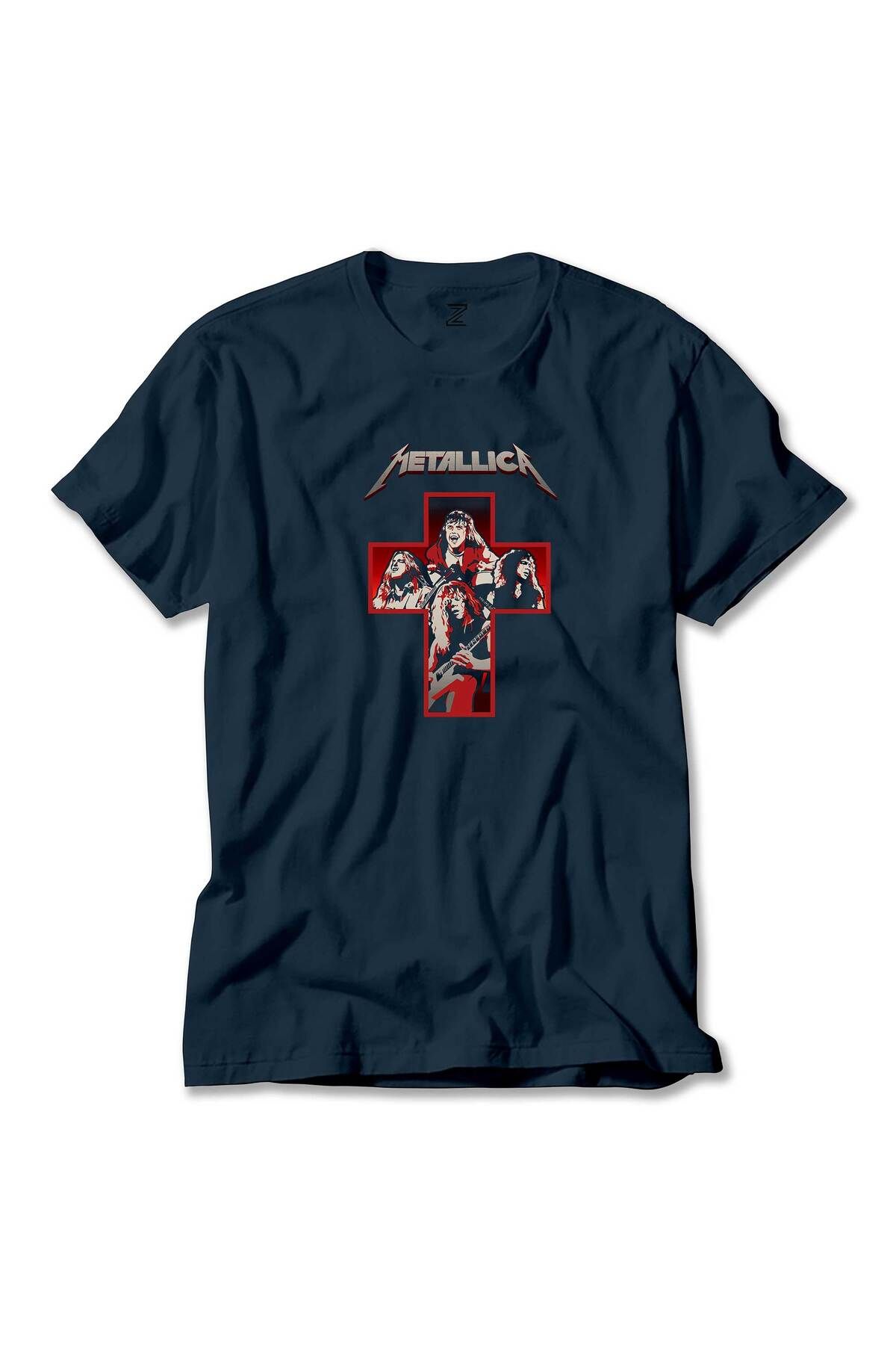 Z zepplin Metallica Silhouetes İnside The Cross Lacivert Tişört