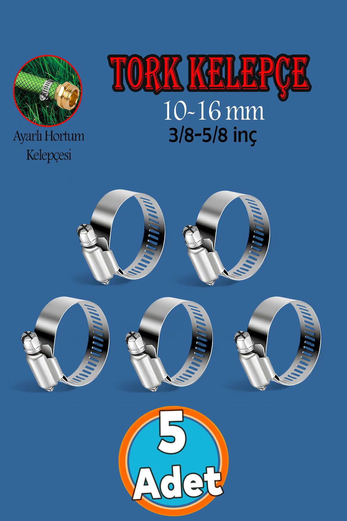 NZB 5 ADET Hortum Kelepçesi Tork Ayarlı 10x16 mm Paslanmaz Çelik Boru Metal Kelepçe Ayarlanabilir Klips