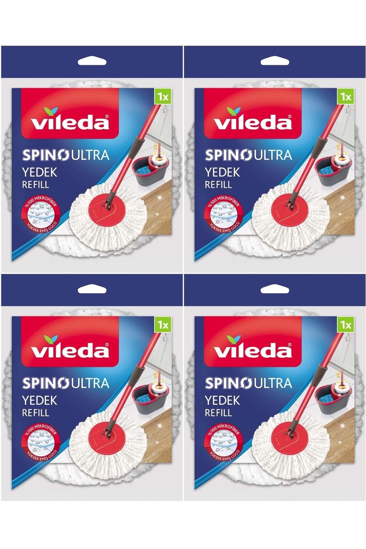 Vileda Spino Ultra Yedek Mop Paspas Ucu (%100 Mikrofiber) (4 Lü Set)