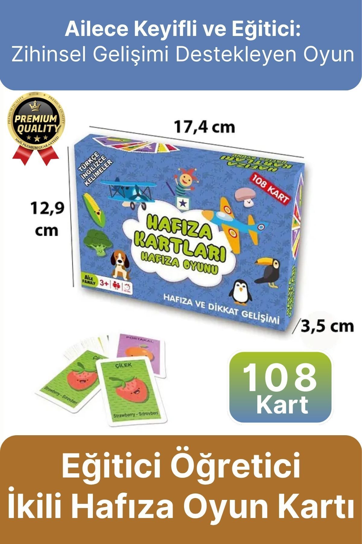 Svein Yeni Seri Aile Eğitici Öğretici Eğlenceli Renkli Türkçe İngilizce İkili Hafıza Oyun Kartı-108 Kart