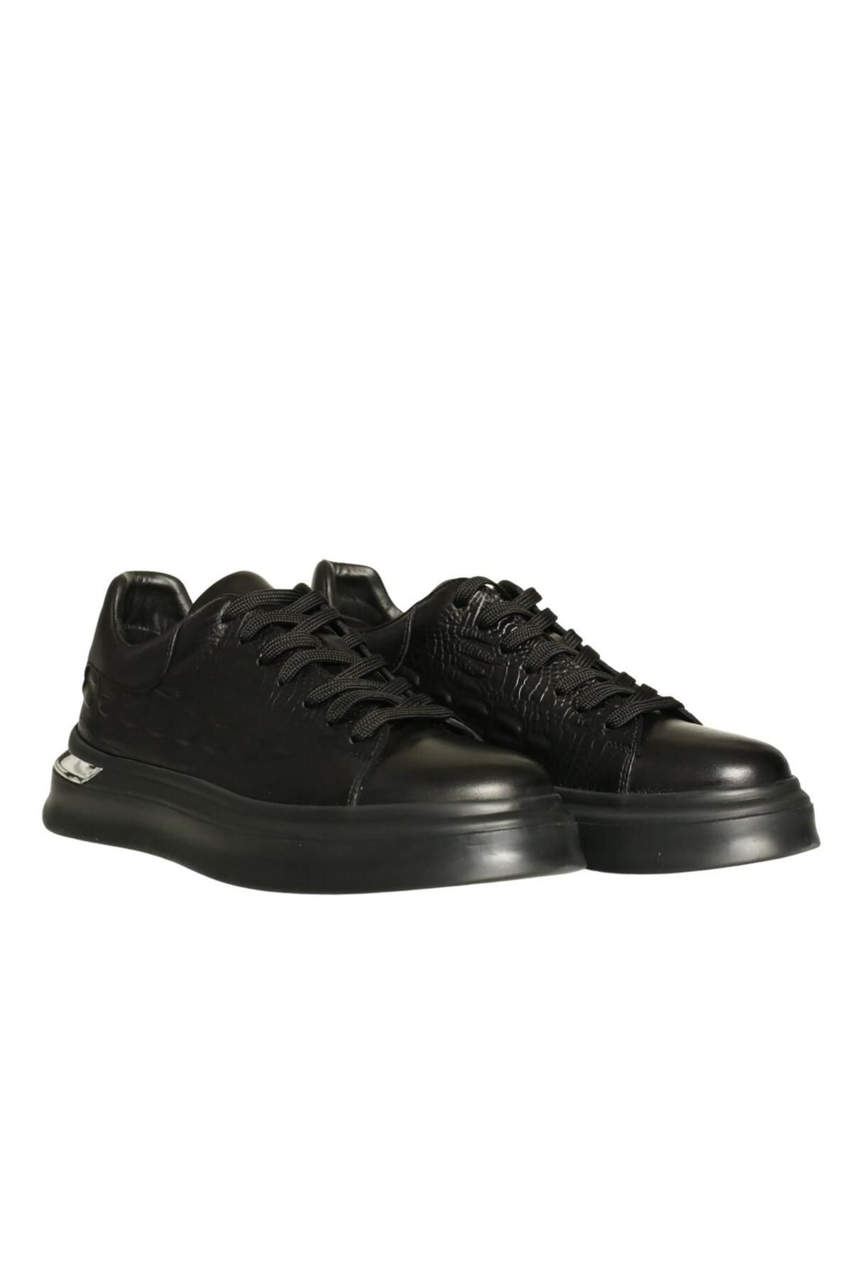 Platin Siyah Deri Erkek Sneaker