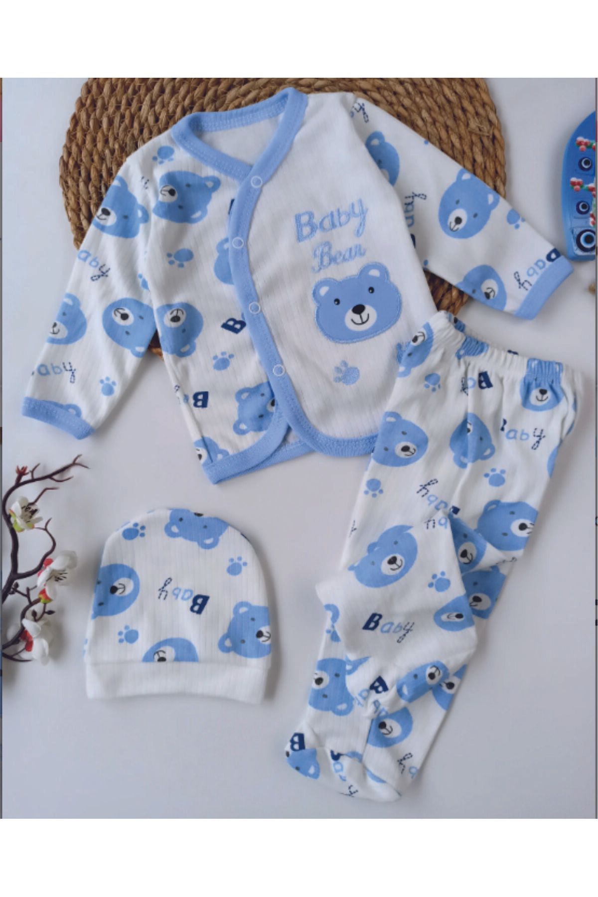 Baby Wings AYICIK BASKILI 3 LÜ SET ŞAPKALI HASTANE ÇIKIŞI